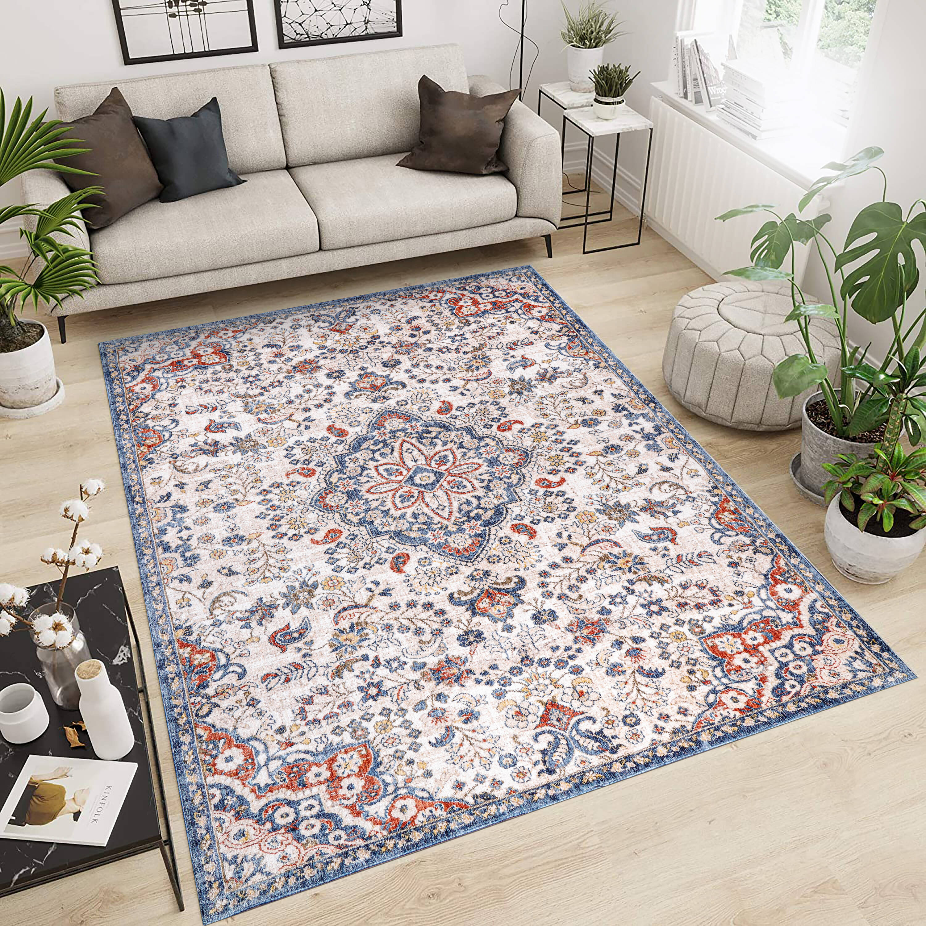 MDA Rugs BI0346 Bianka 4 x 6 (ft) Polyester Dark Blue and Multicolor Rectangular Indoor Medallion Area rug