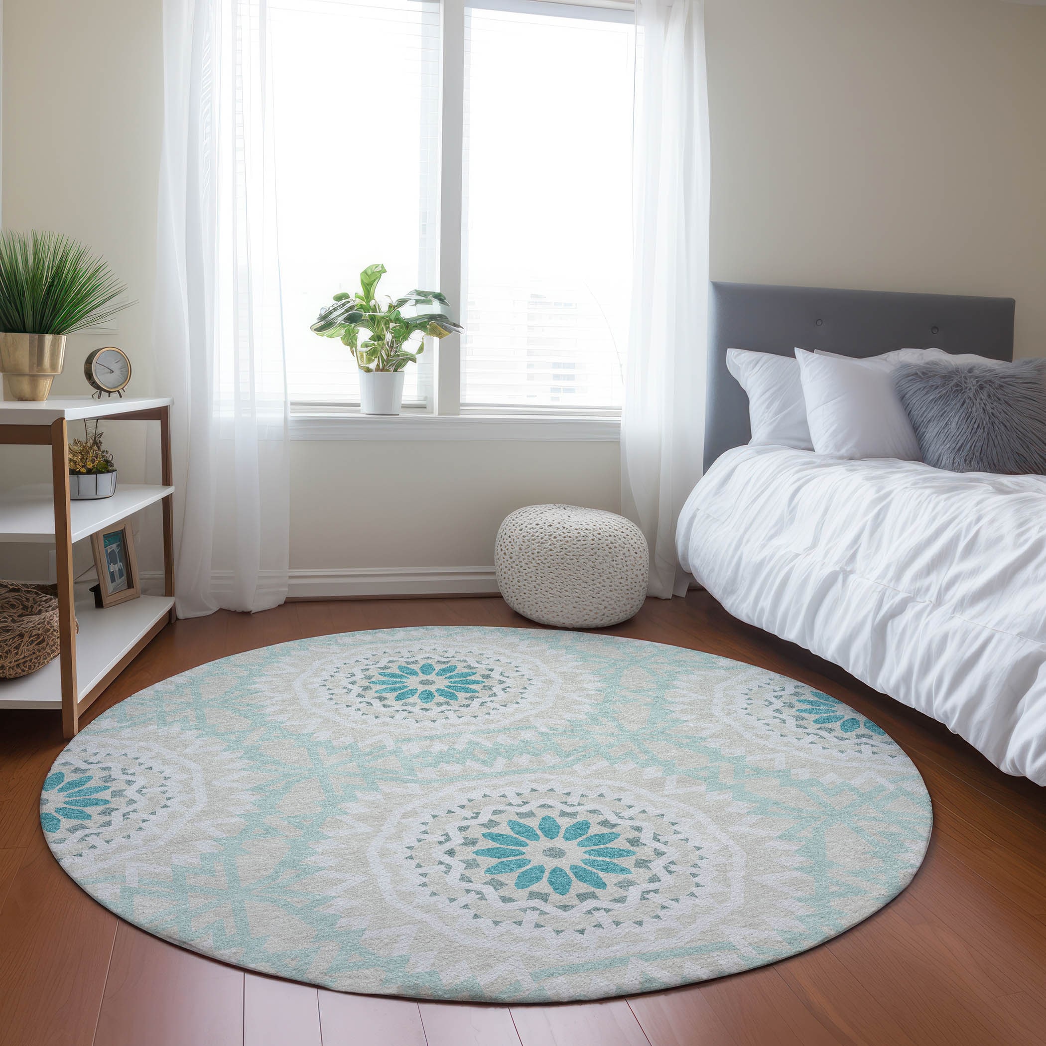 Addison Rugs ACN619TE8RO Chantille ACN619TE 8 x 8 (ft) Polyester Teal Round Indoor/Outdoor Geometric Machine washable Area rug