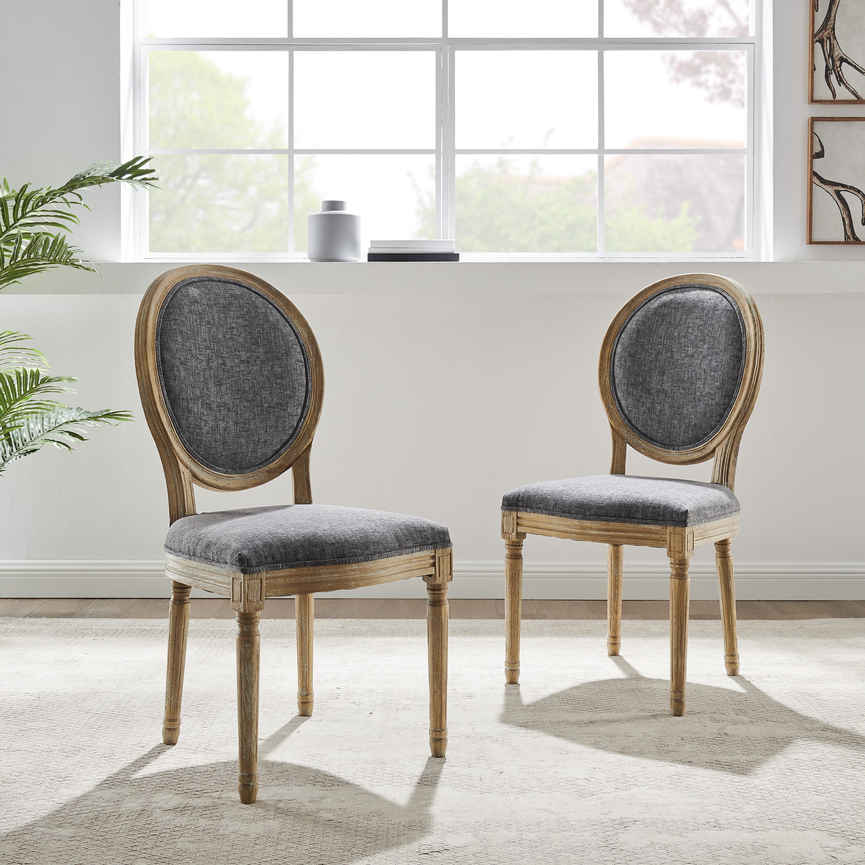 Dark Natural Brown Upholstered Oval Back Side Chair Set