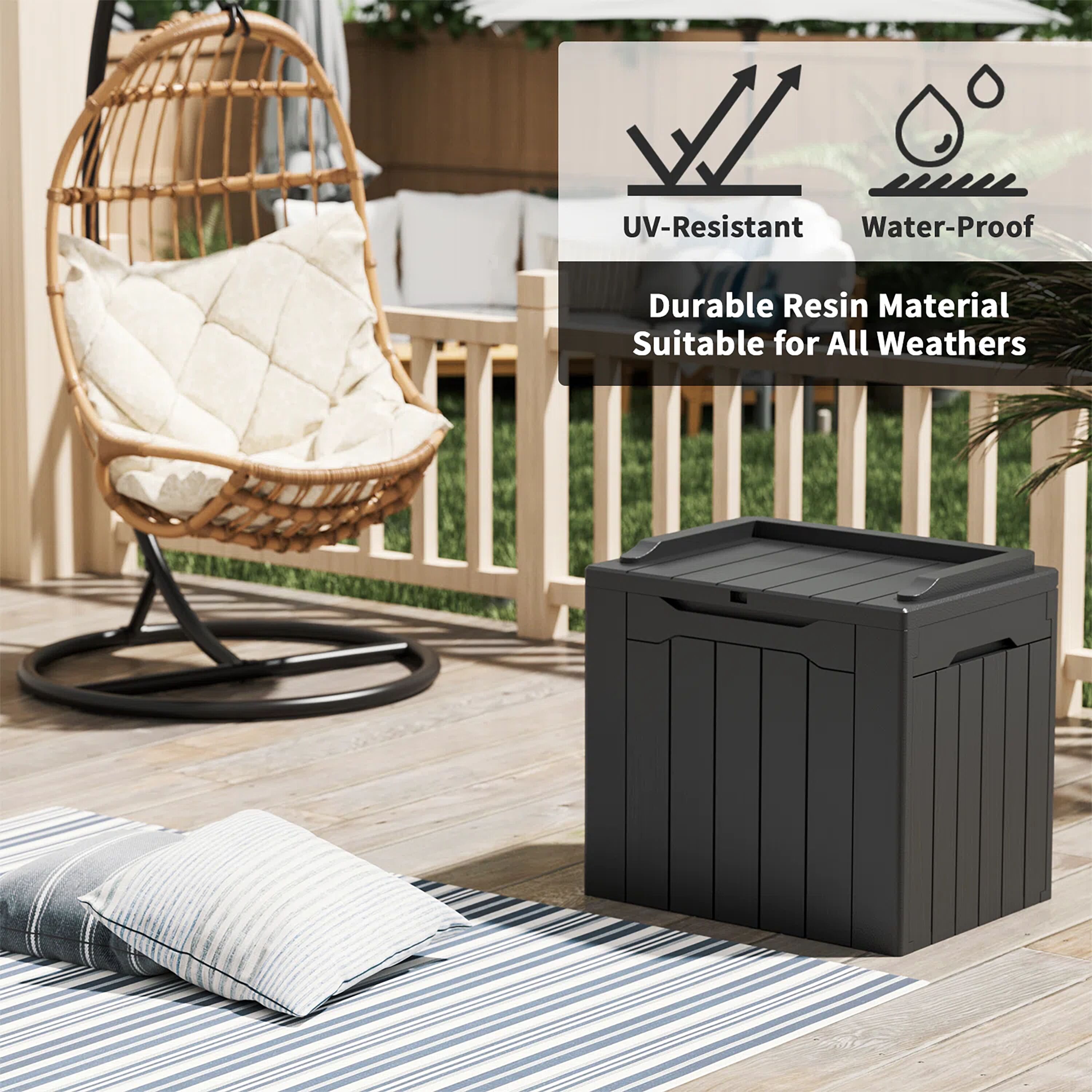 Vineego PSW 47.8-in L x 21.5-in 100- Gallons Black Plastic Deck Box in the Deck  Boxes department at