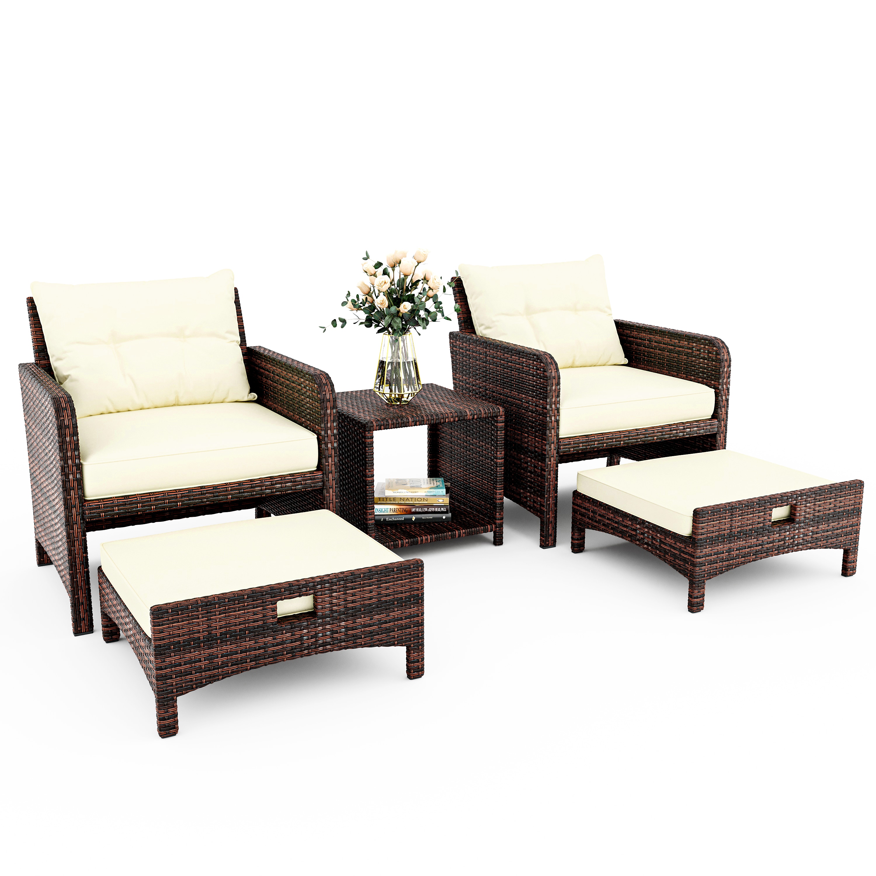 PamaPic 5-Piece Patio Conversation Set 5-Piece Wicker Patio ...