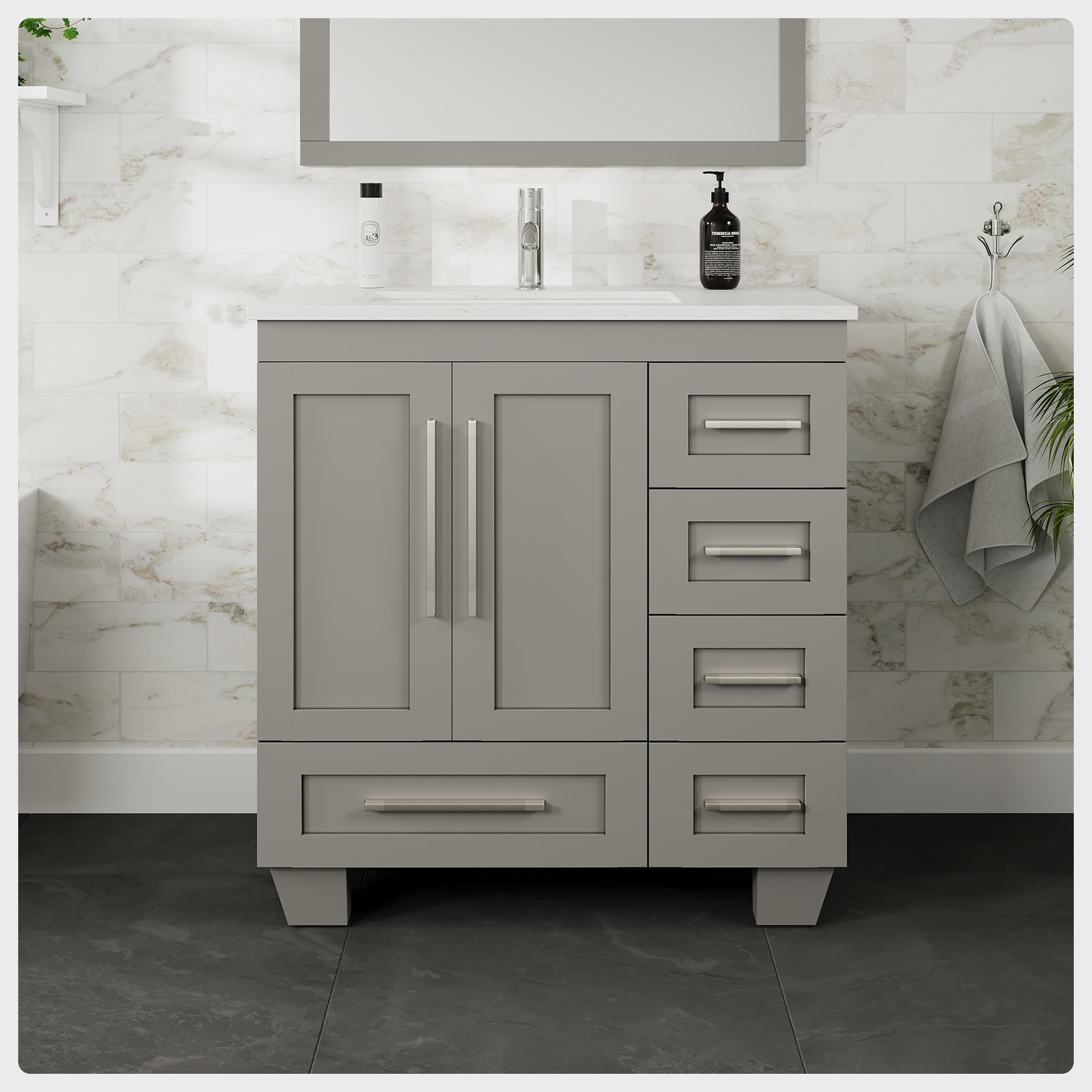 Eviva Loon Undermount Single Sink Bathroom Vanity with White Quartz Top (Fully Assembled)