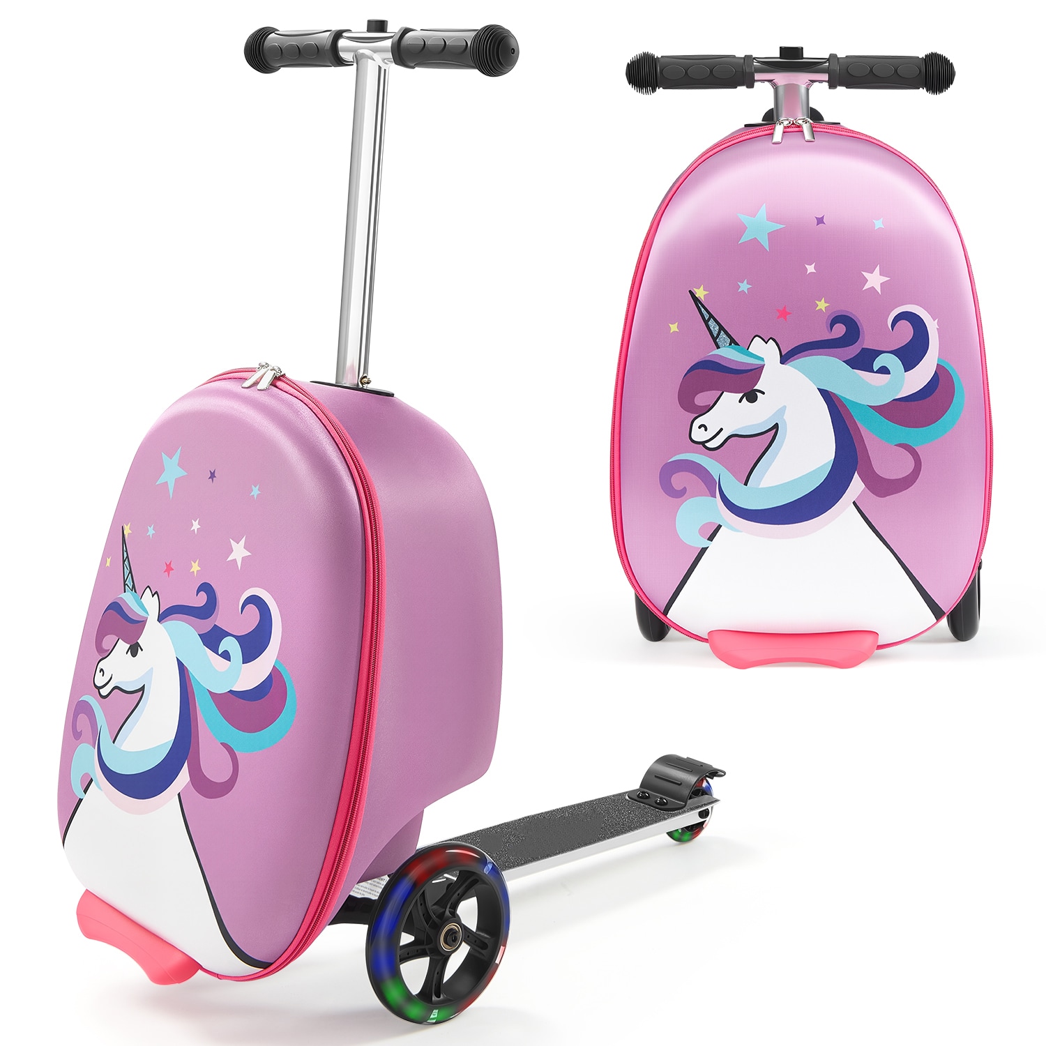 Tinyhomie Ride-on Luggage 20-inch Kids Scooter Suitcase with Flash Wheels Purple