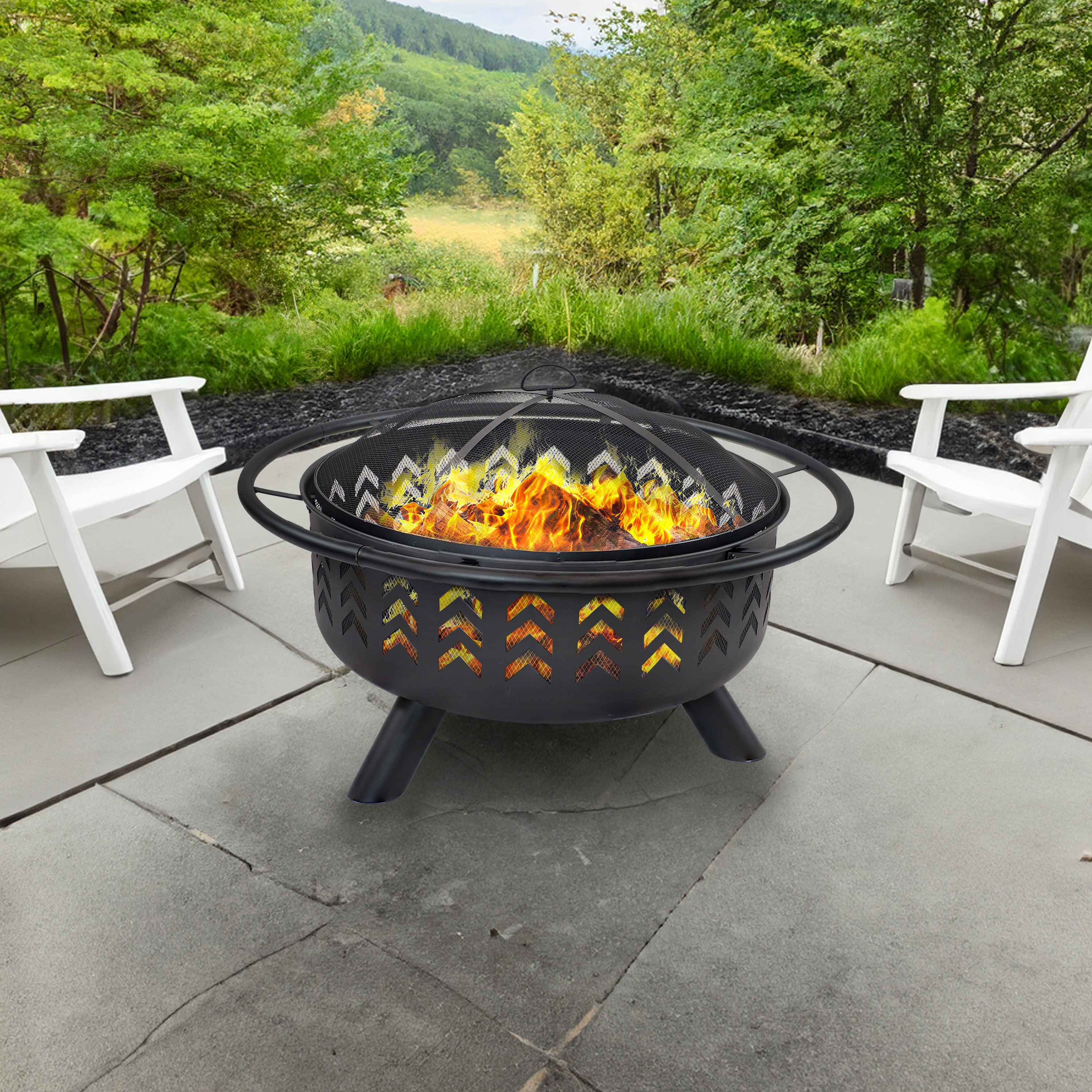 Sunnydaze Decor FSN-717 36-in W Black Steel Wood-Burning Fire Pit