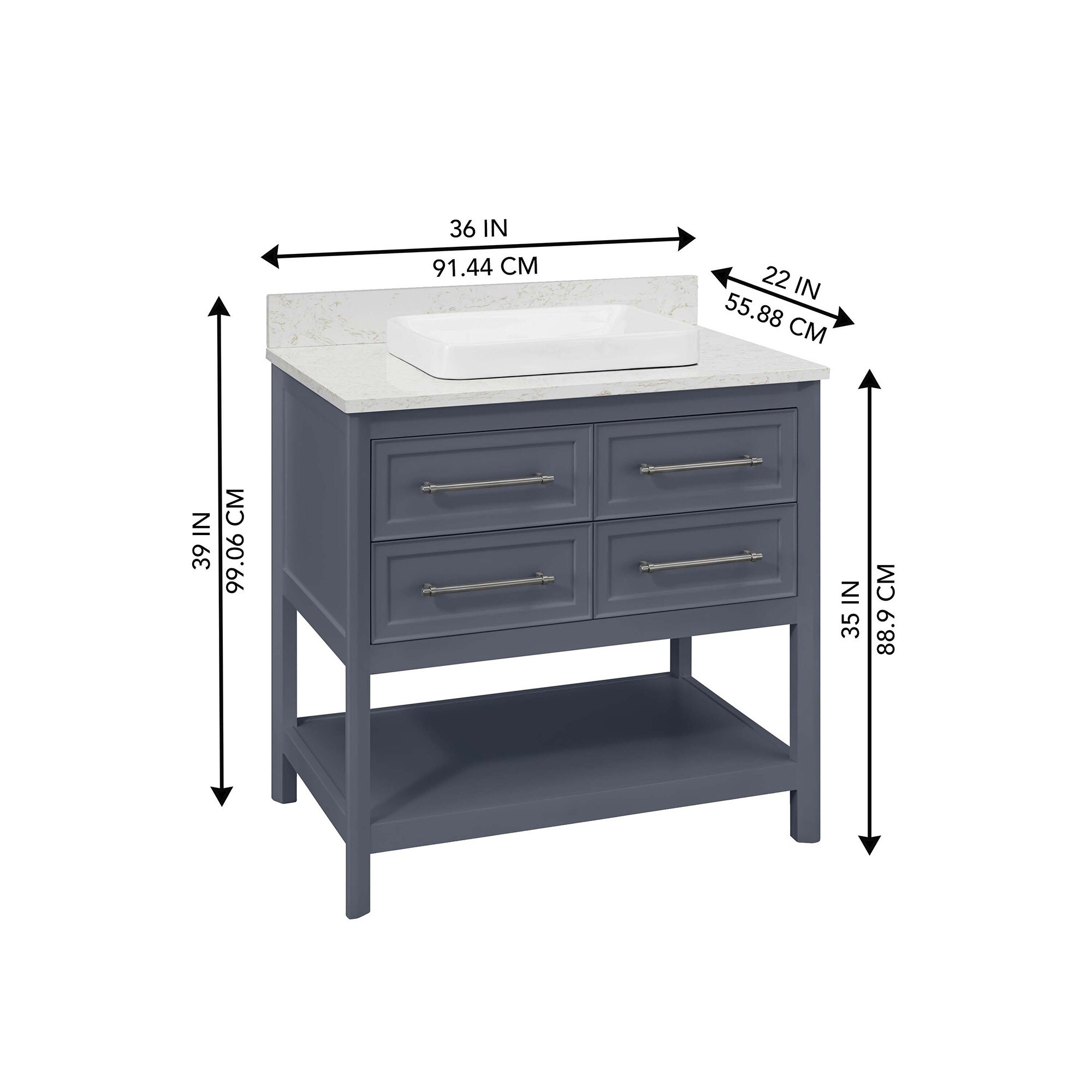 ED Ellen DeGeneres Riven 36-In Vanity in Dusk Blue Calacatta Engineered ...