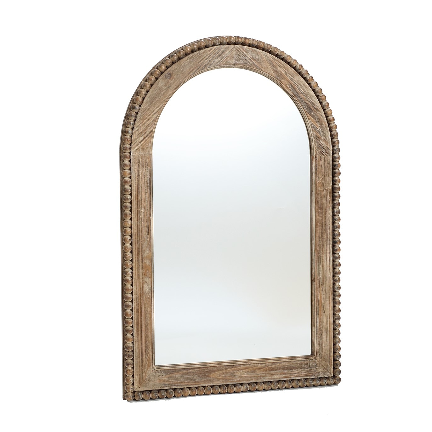 Natural Wood Oval Arch Wall Mirror with Beaded Frame
