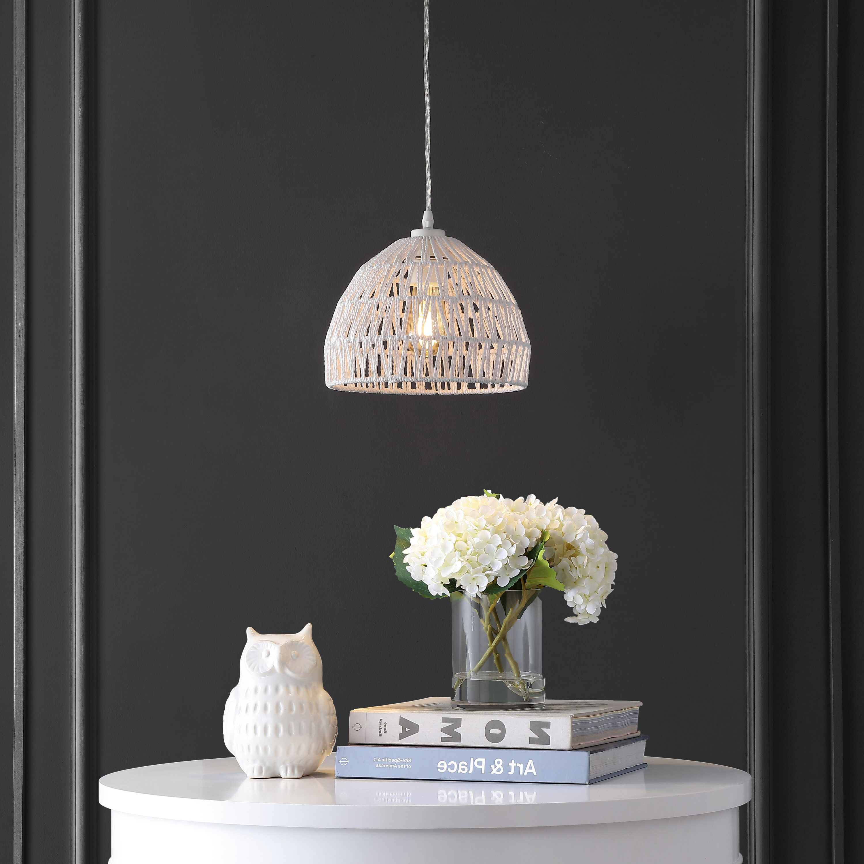 Campana 10.25" White Woven Rope and Iron LED Pendant Light