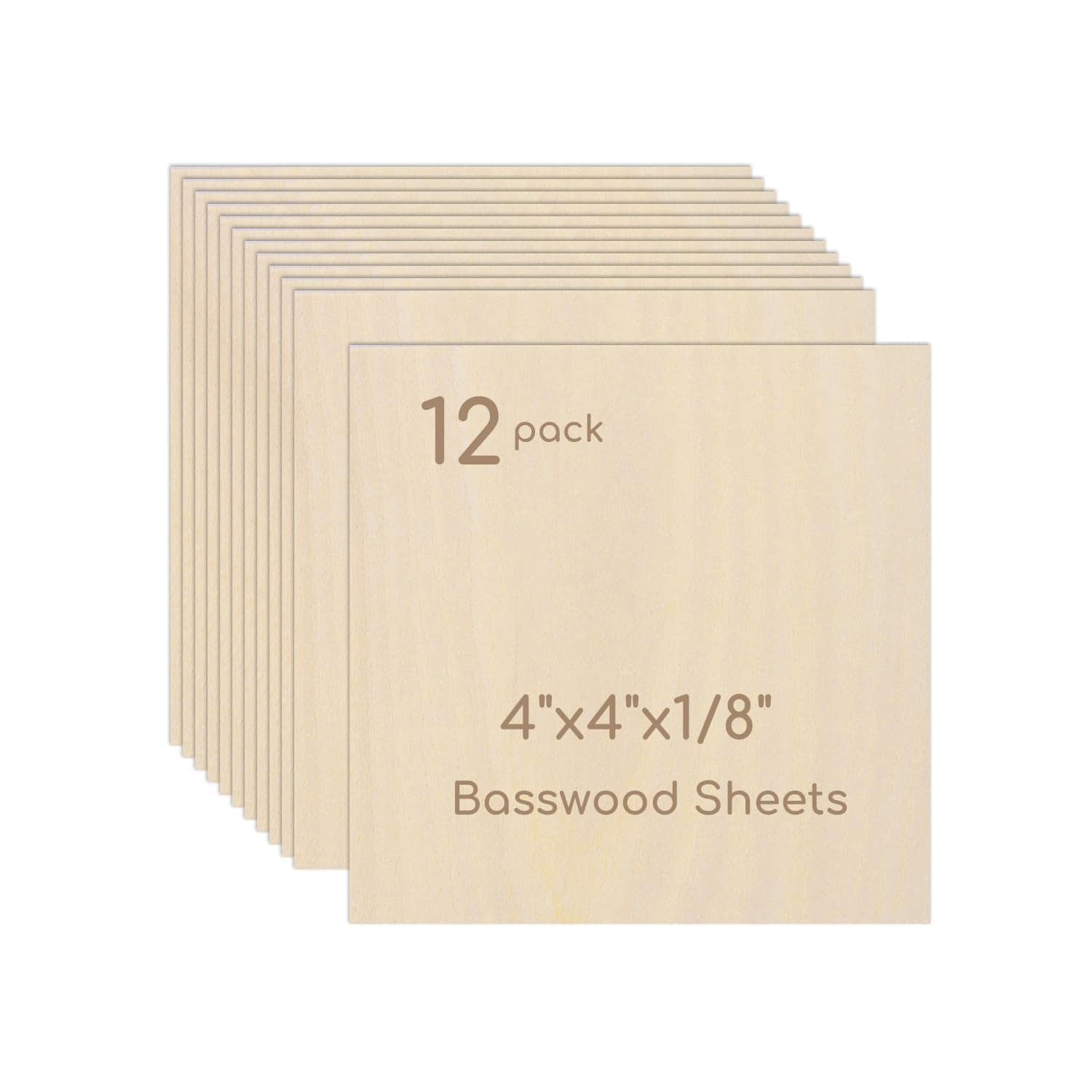 Etokfoks  12 Pack Basswood Sheets 4 x 4 x 1 8 in Unfinished Smooth Surface for DIY Models Crafts Laser Cutting Engraving Painting and Carving