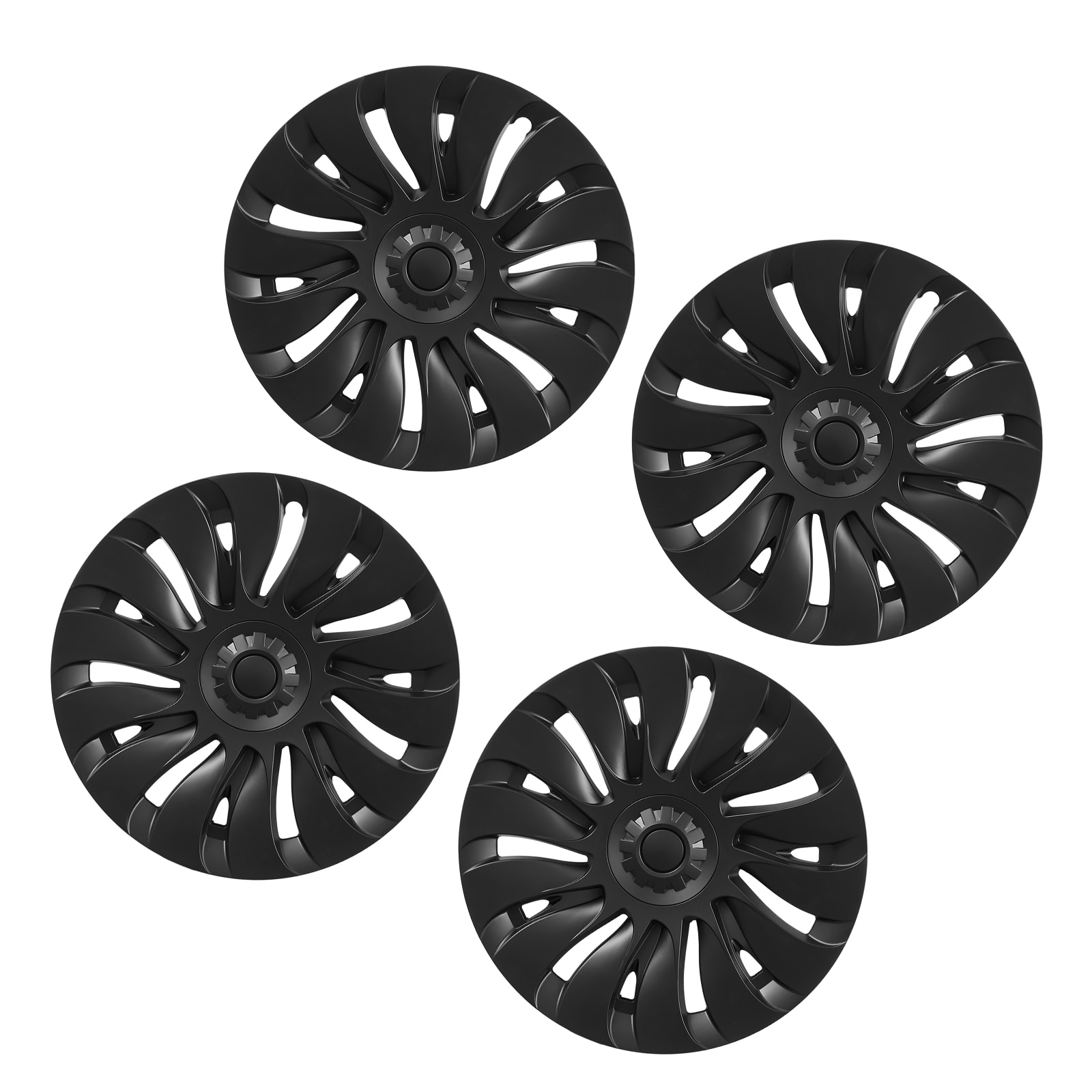 GIVIMO Hubcaps for 2021-2024 Model Y 19-in Set of 4 Snap On Wheel Covers 14 Spoke Matte Black ABS Full Cover Rim Caps with Cushioning Tape Included