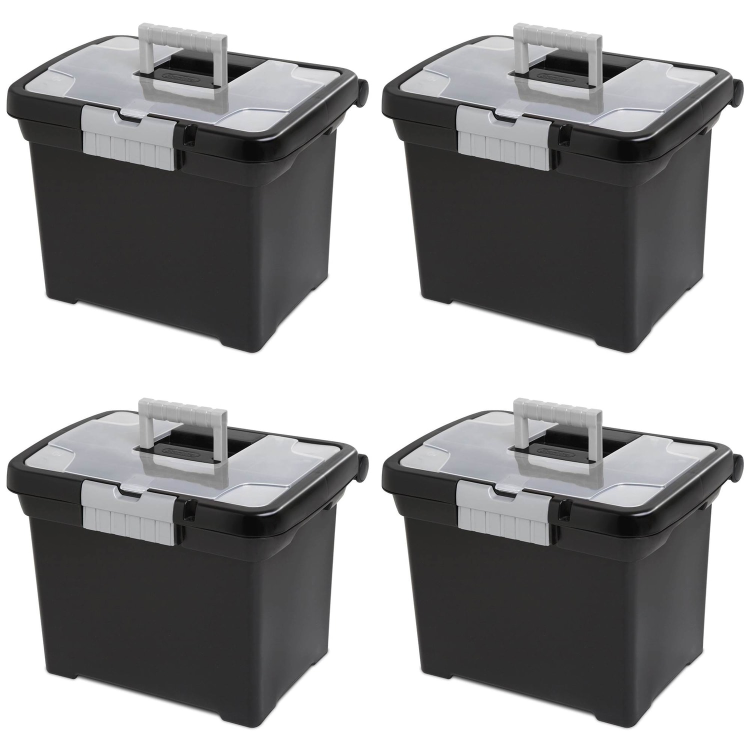 Sterilite 68614 4 -Pack Medium Black Weatherproof Stackable Tote with Hinged Lid