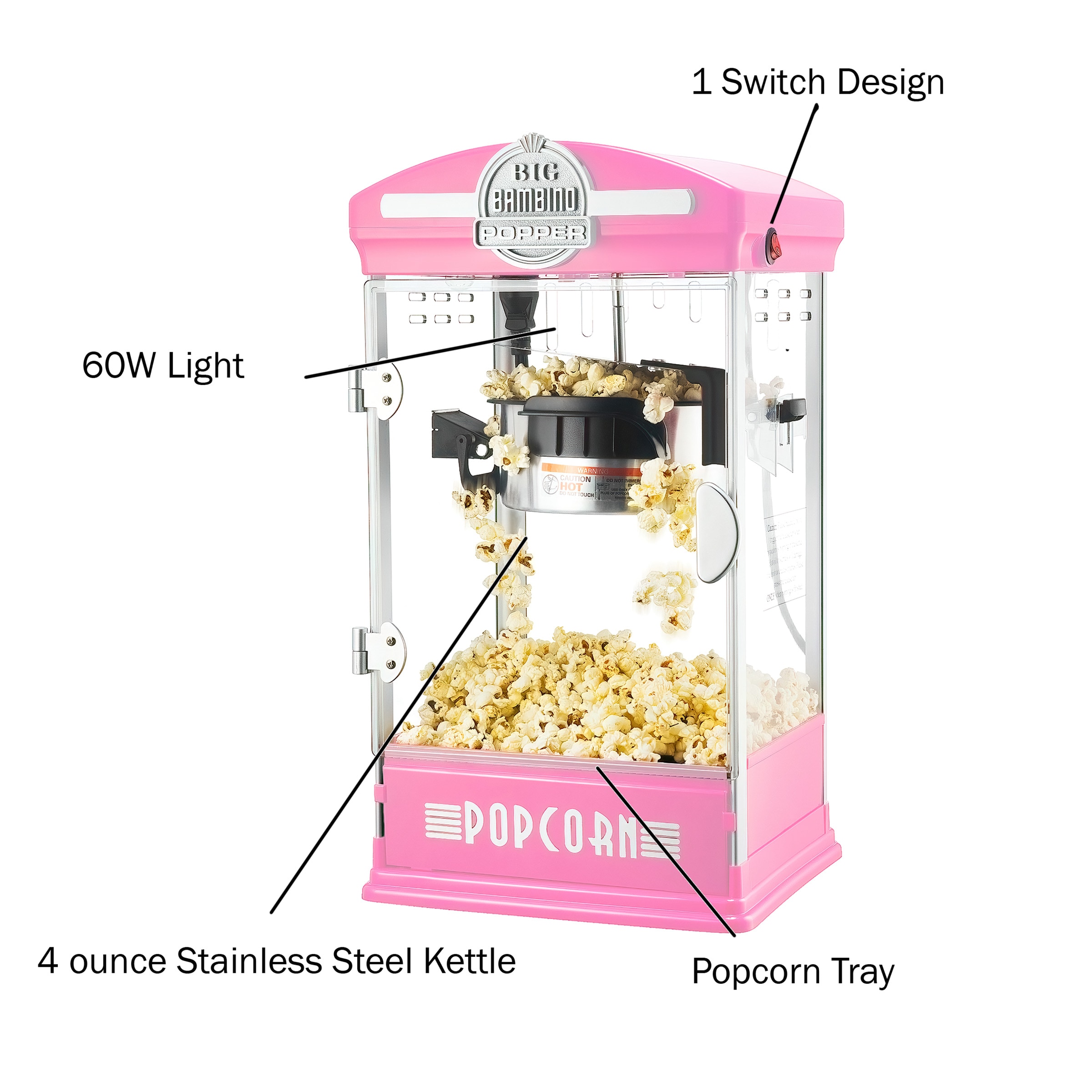 Great Northern 4 oz. Black Big Bambino Old-Fashioned Popcorn Machine with Kettle, Measuring Cups, Scoop, and Serving Cups