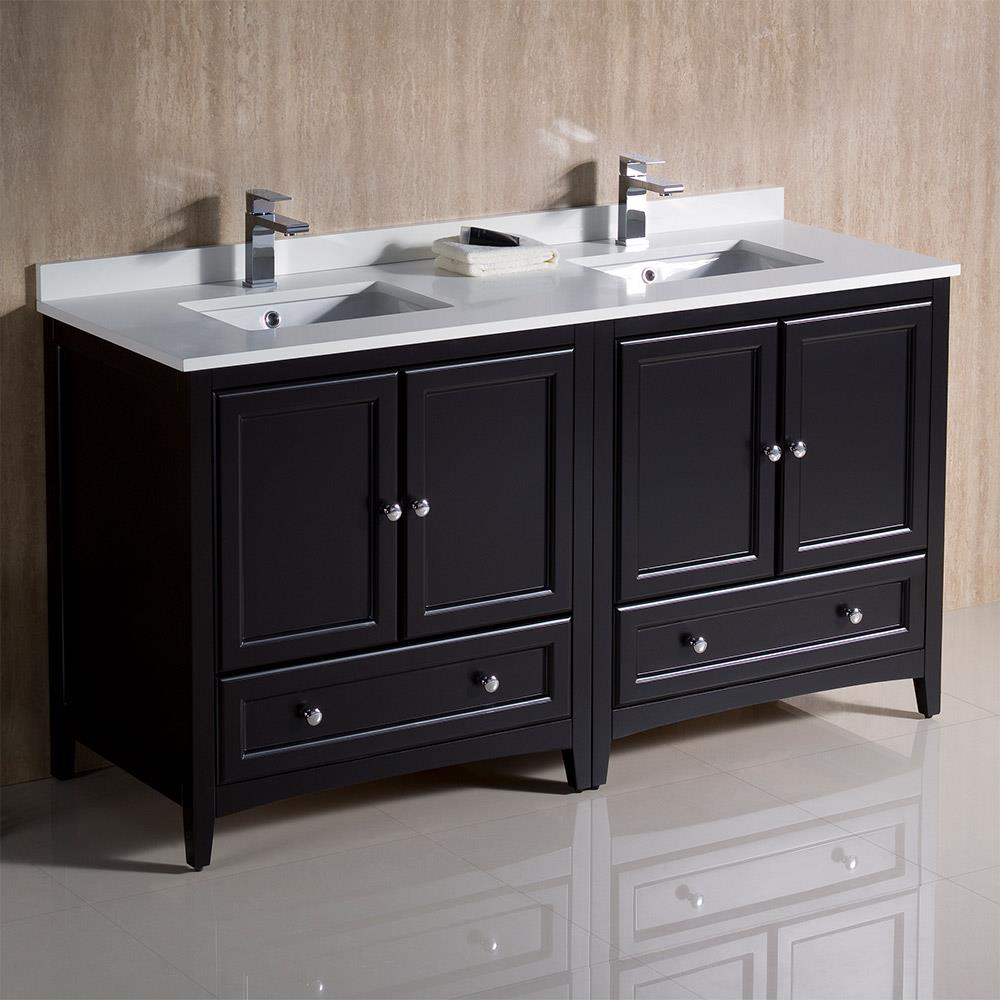 Espresso 60" Double Sink Freestanding Vanity with Quartz Top