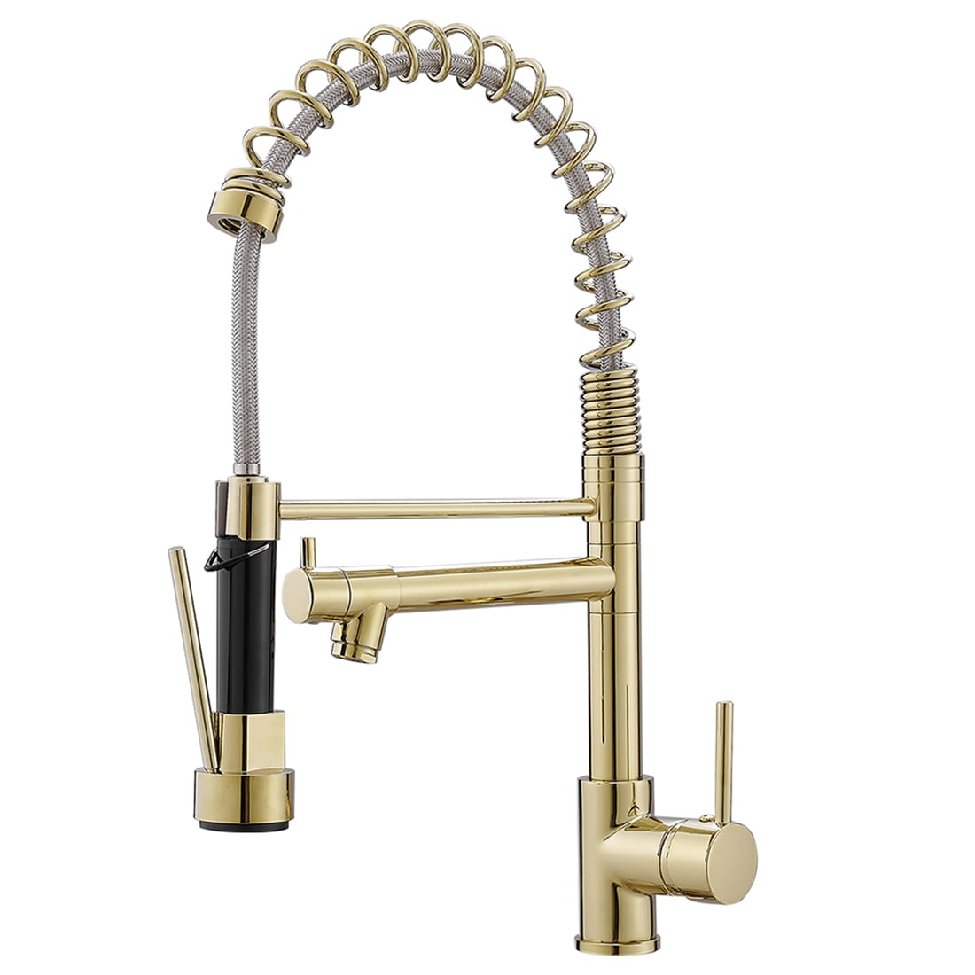 Fapully FA-B-1006G Gold Single Handle Deck-mount Pull-down Kitchen Faucet with Sprayer