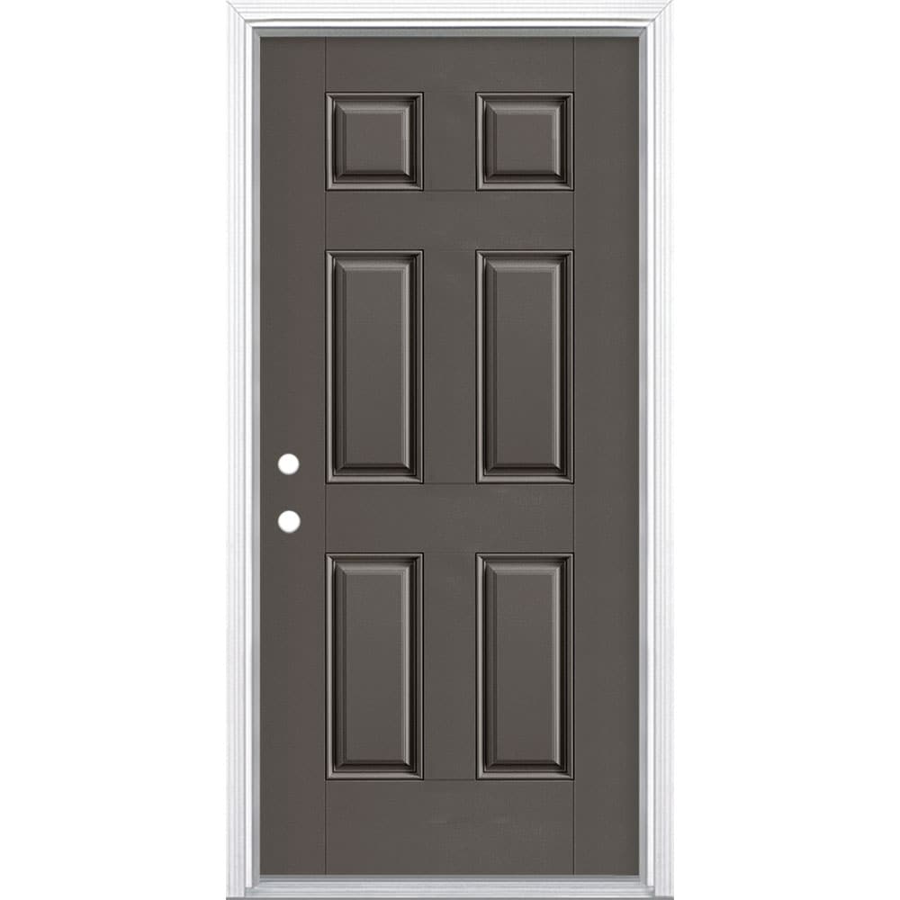 Masonite 1218358 36-in x 80-in x 4-9/16-in Fiberglass No glass Right-hand inswing Timber Gray Painted Prehung Front Door with Brickmould Insulating core