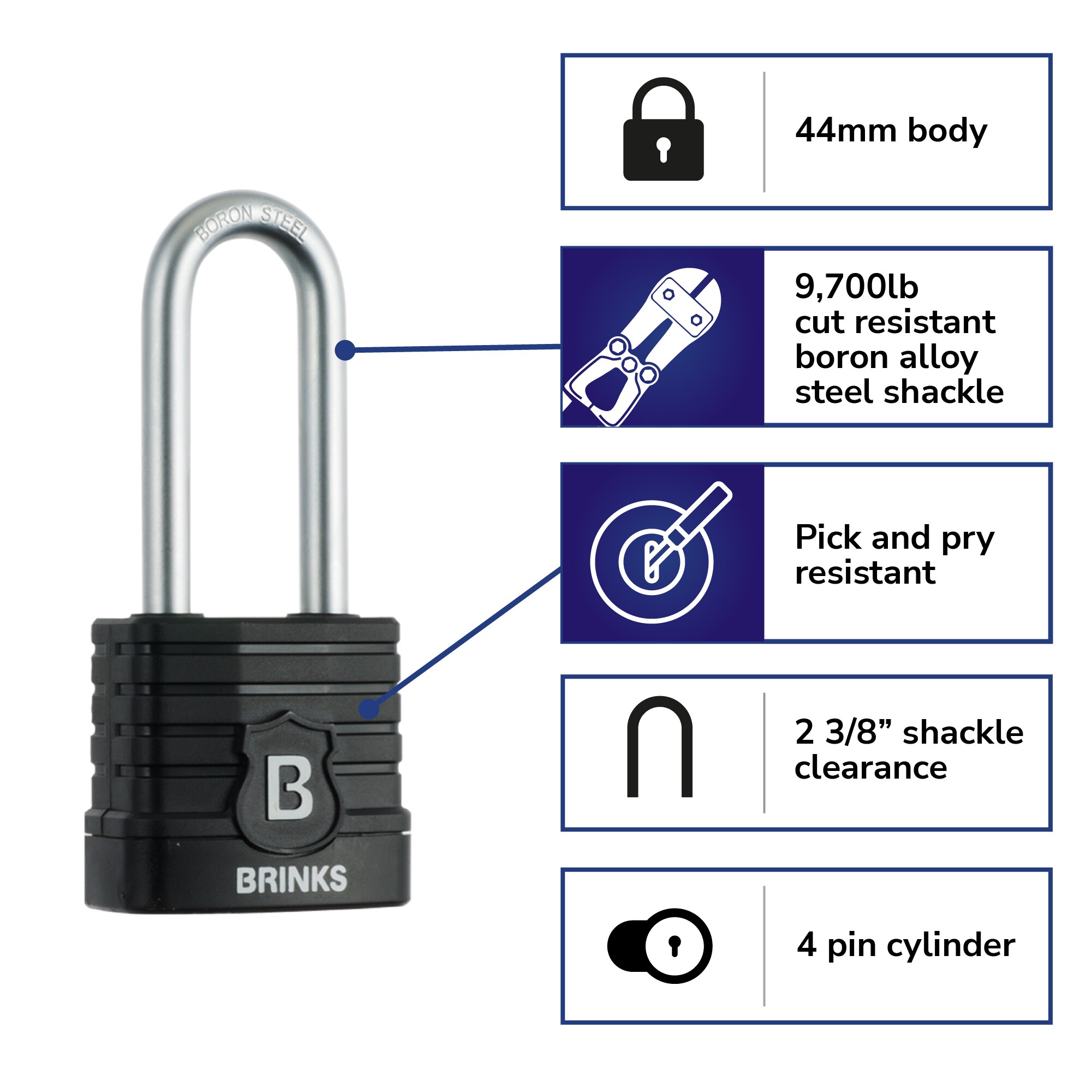 Brinks Adjustable Keyed Padlock, 1-15/16-in Wide x 2-in Shackle in