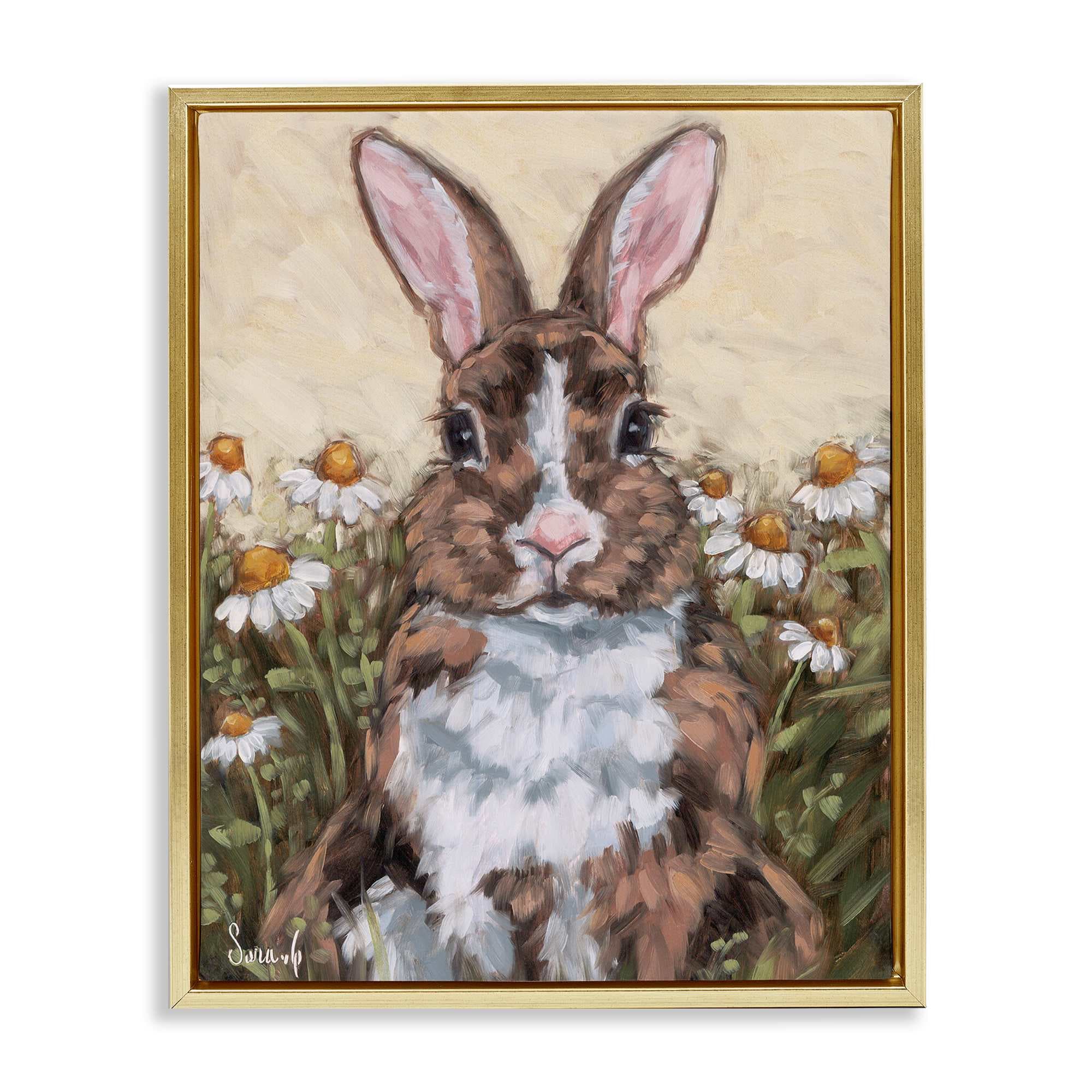 Stupell Industries BS-663-FFG-24X30 Rabbit Portrait with Daisies Floating Frame design by Sara G Designs