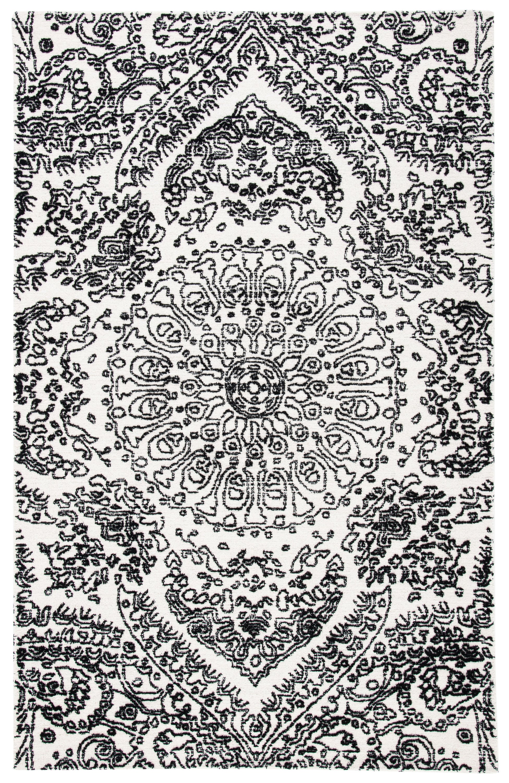Safavieh MET993A-5 Metro Carline 5 x 8 (ft) Tufted Wool Ivory/Black Rectangular Indoor Medallion Bohemian/Eclectic Area rug