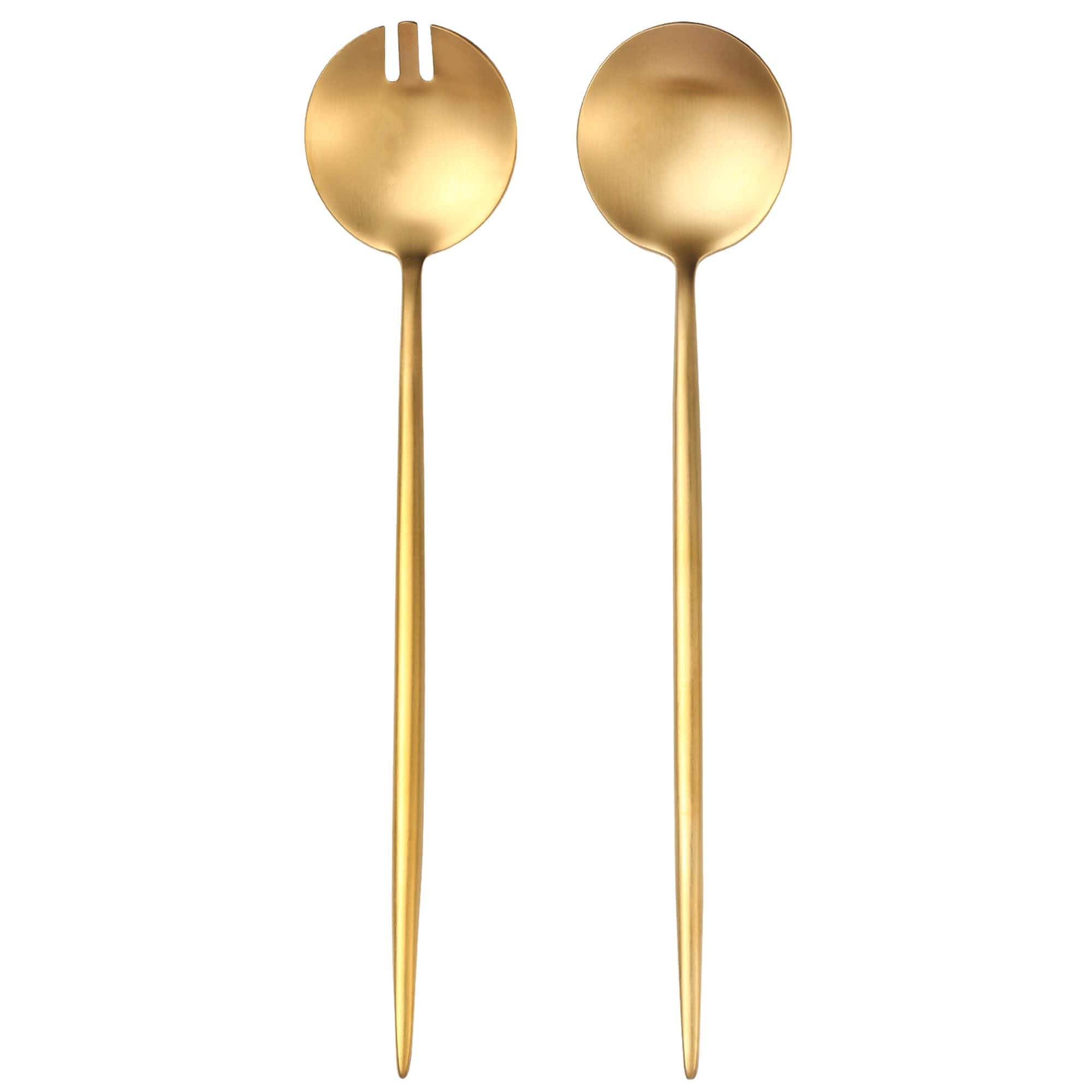 Aoibox  Gold Finish Salad Serving Spoons and Forks Set Stainless Steel Matte 11 4 in Long Handle Utensils Serving