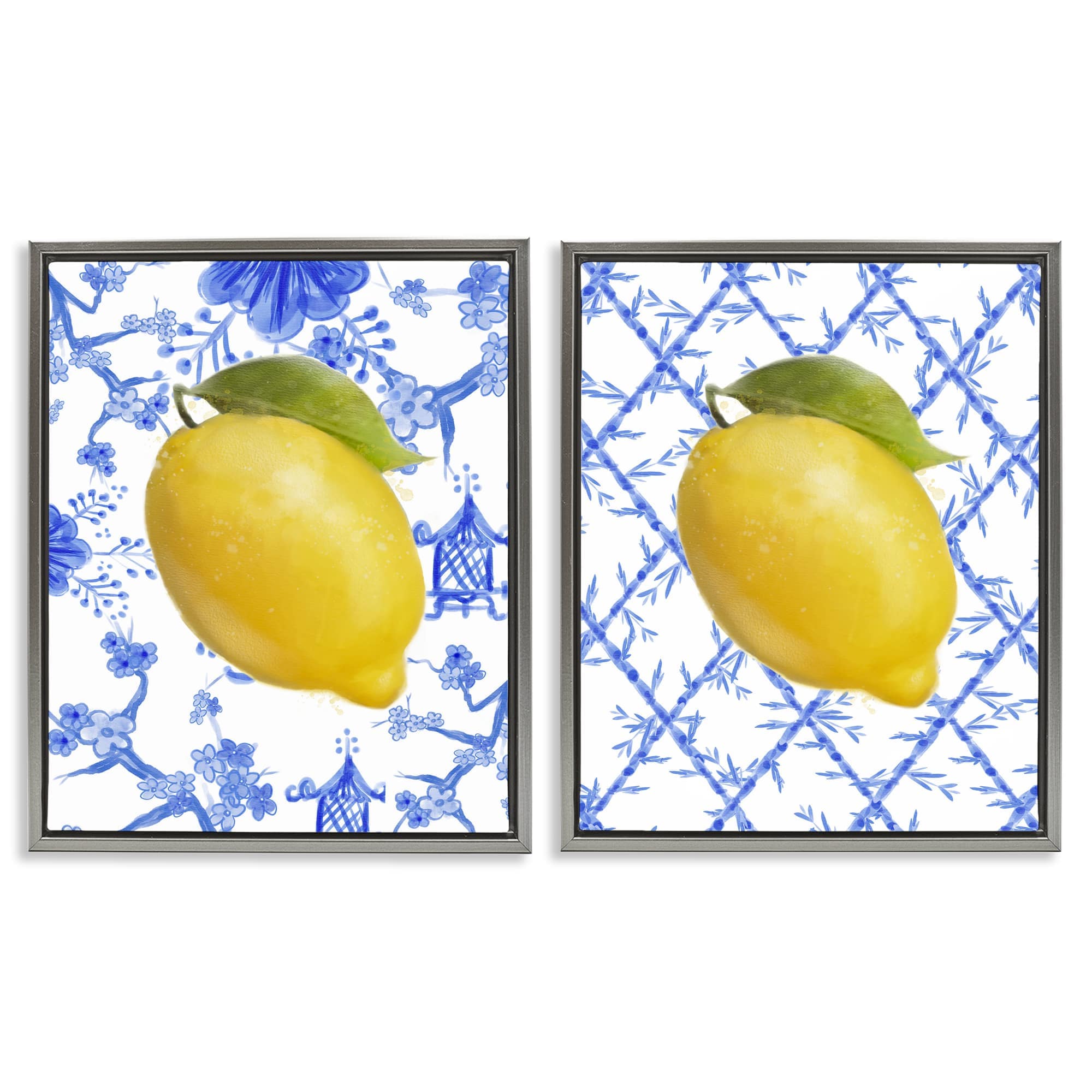 Stupell Industries B2-782-FFL-2PC-24X30 Classic Chinoiserie Lemons 2 Piece Gray Framed Floater Canvas Set By Matthew Piotrowicz 31 x 25