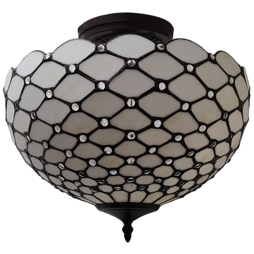 White Stained Glass Vintage Semi-Flush Ceiling Lamp