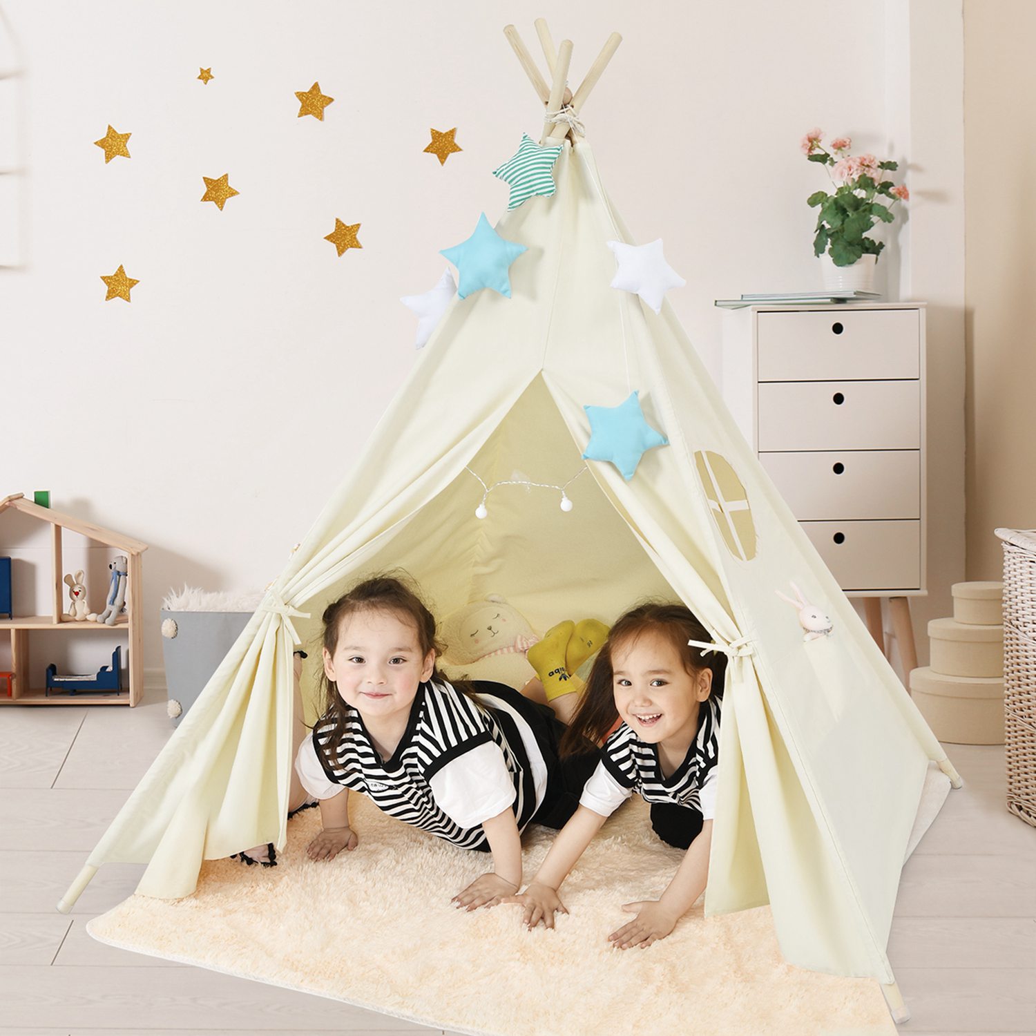Costway - Kids Canvas Play Tent Foldable Playhouse Toys for Indoor Outdoor