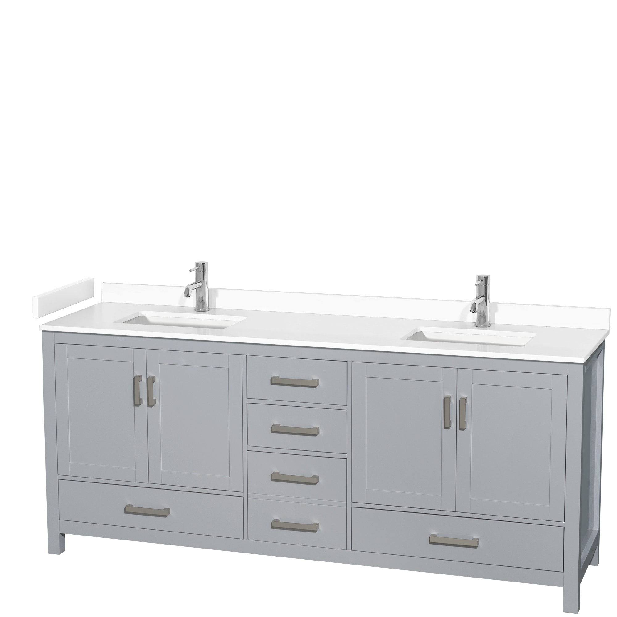Wyndham Collection WCS141480DGYWCUNSMXX Sheffield 80-in Gray with Brushed Chrome Trim Undermount Double sink Bathroom Vanity with White Cultured Marble Cultured marble Top