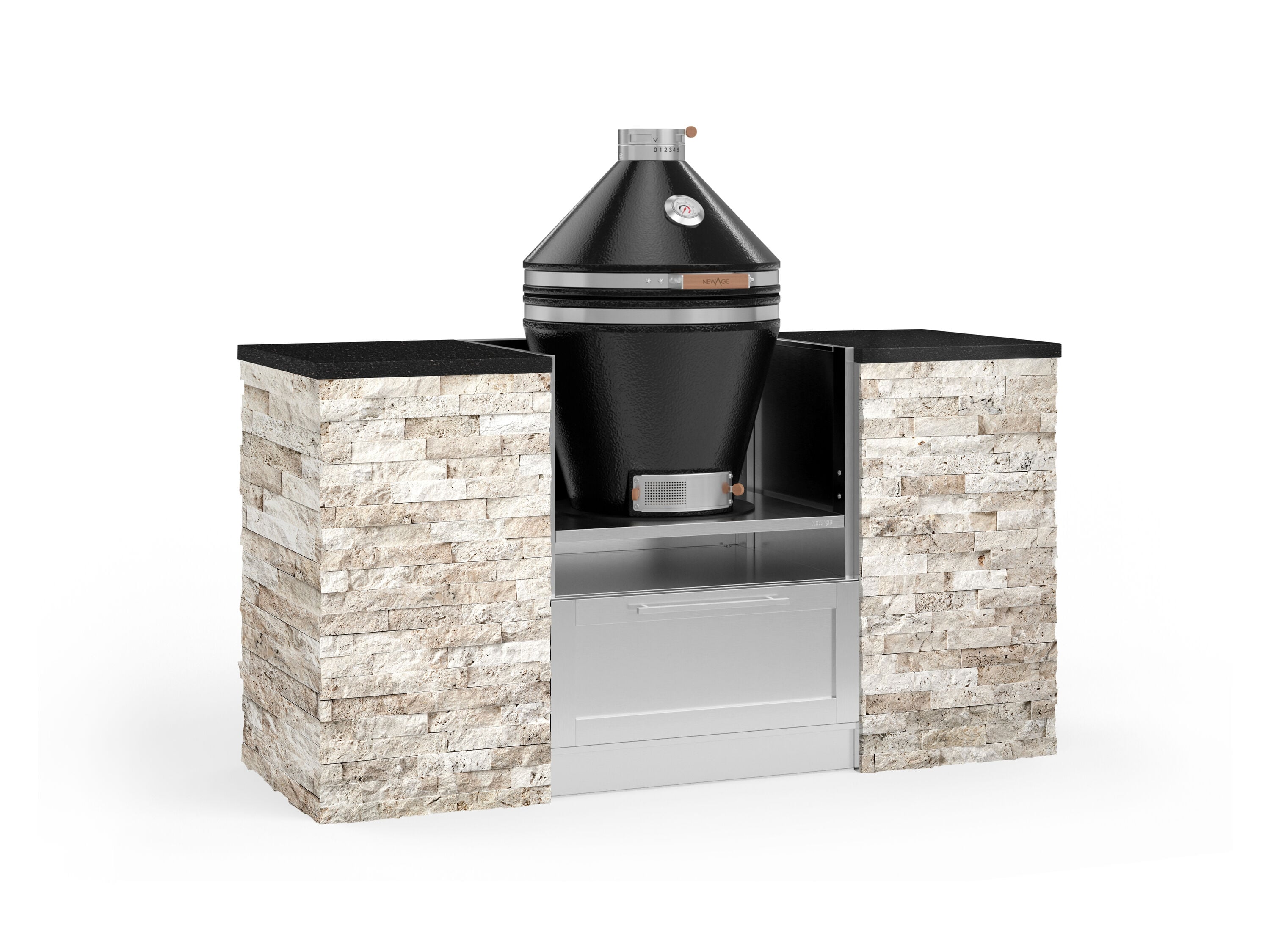 NewAge Products 69670 Signature Series Cabinets Platinum Kamado Grill 6 -Piece 67.16-in W x 25.5-in D x 57.5-in H Modular Outdoor Kitchen Set