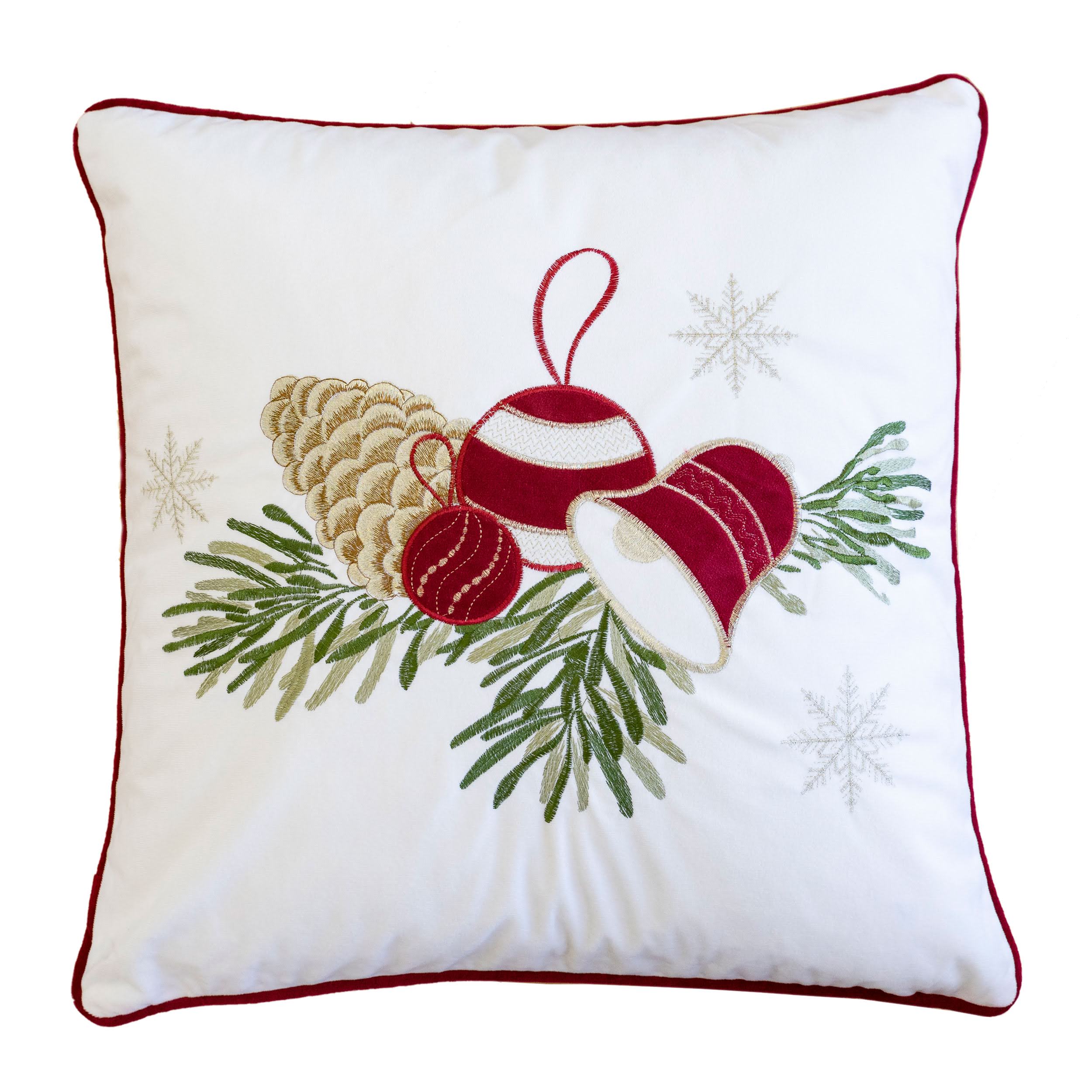 Blisstyle White Christmas Throw Pillow with Pinecone Ornament Embroidery 20x20 with Insert Throw Pillows for Couch