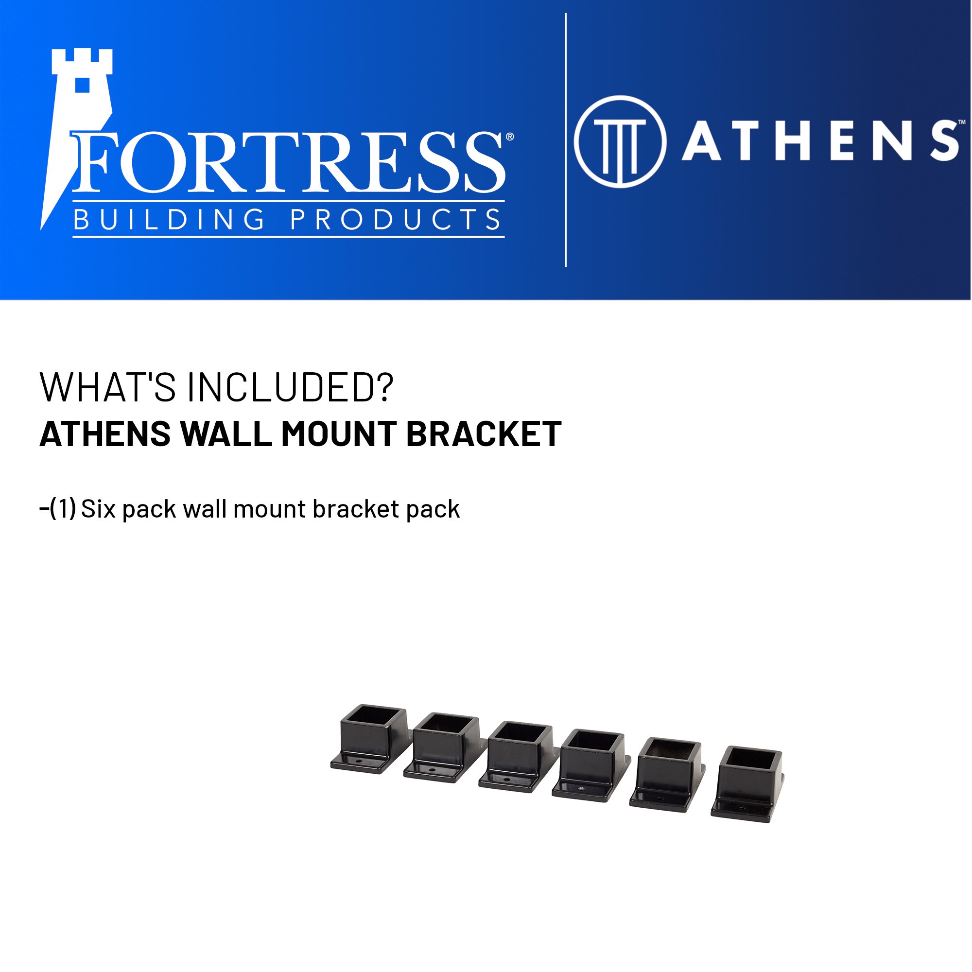 FORTRESS Athens Gloss Black Aluminum Fence Wall Mount Bracket (6-Pack)