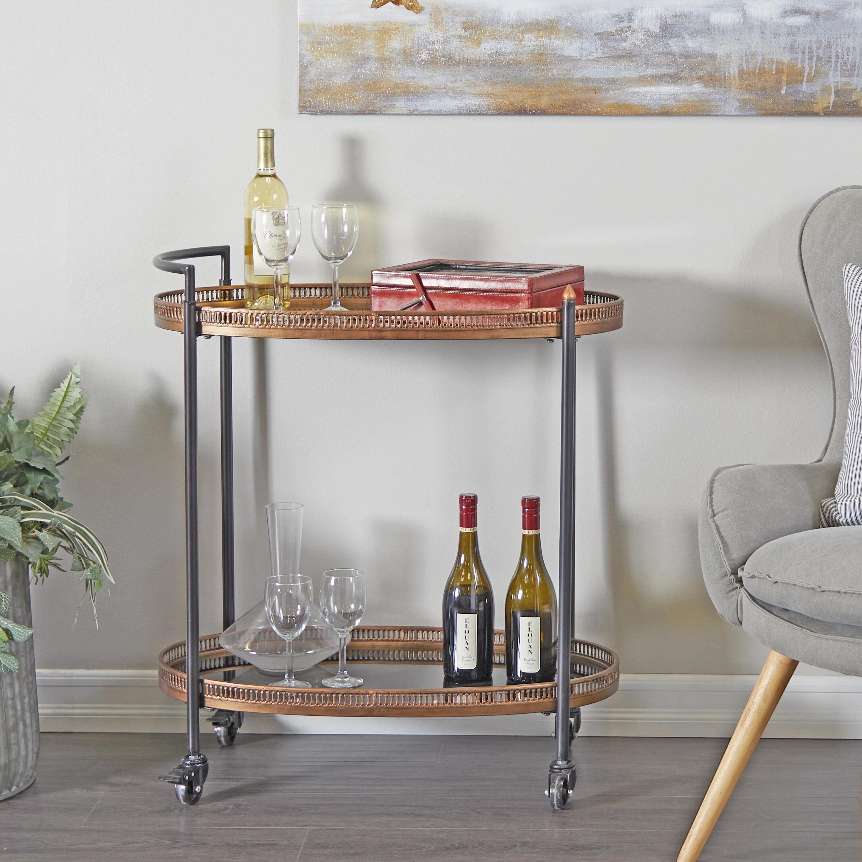 Grayson Lane 19186 30-in x 34-in Bronze Oval Bar cart
