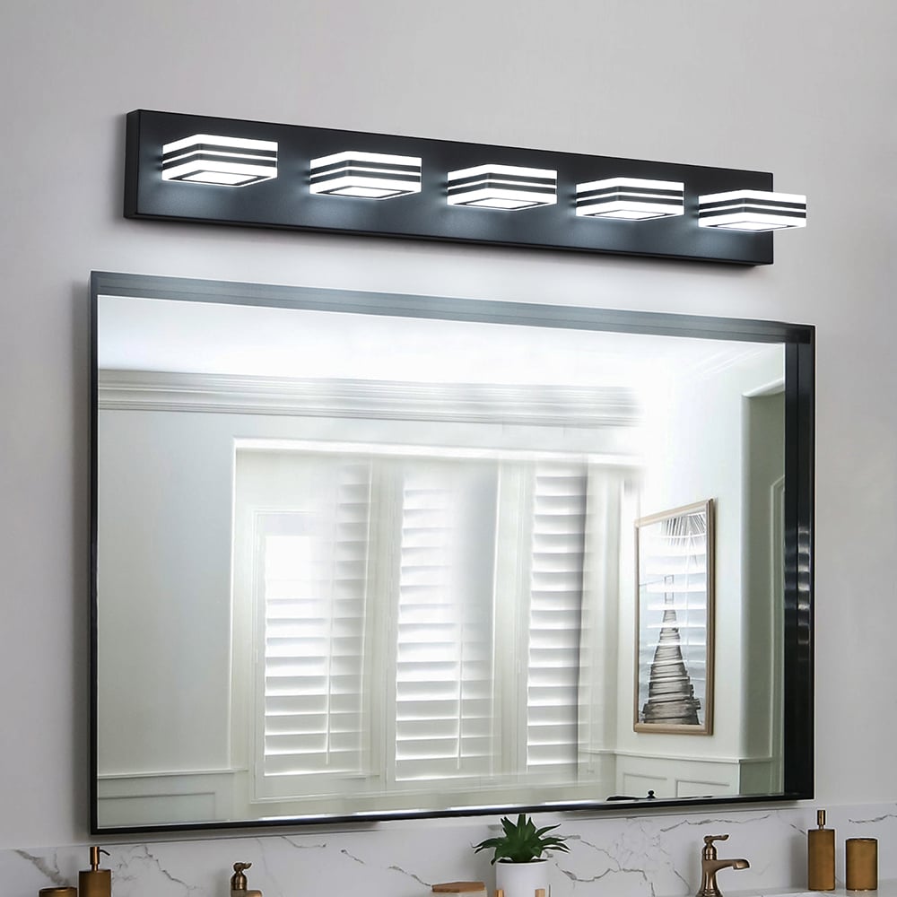 Sunrinx 32.28-in 5-Light Black LED Modern/Contemporary Vanity Light in the Vanity  Lights department at