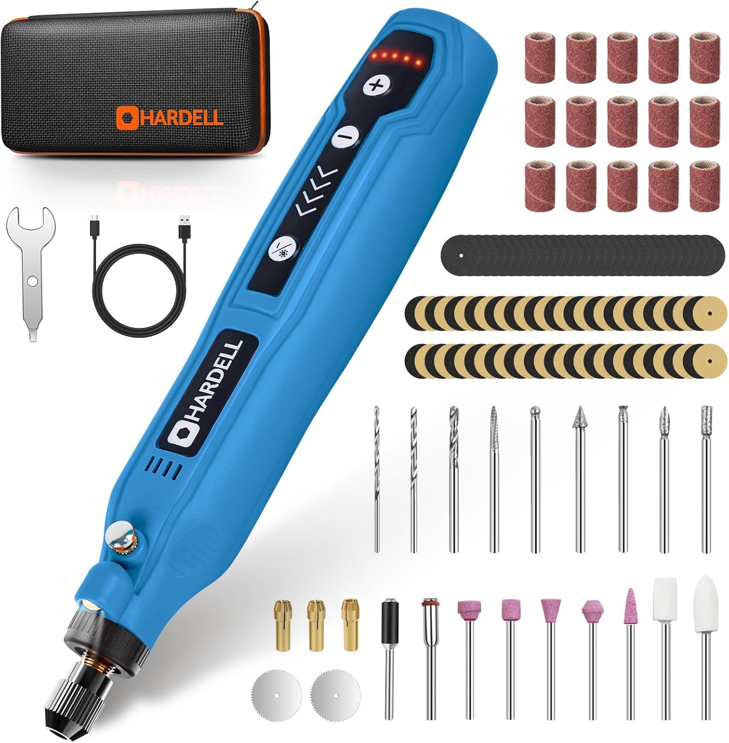 HARDELL B0C1B6P63X Cordless Rotary Tool Kit with 69 Accessories 5 Speed Settings 3.7V Type-C Charging for Engraving Sanding Polishing and DIY Projects