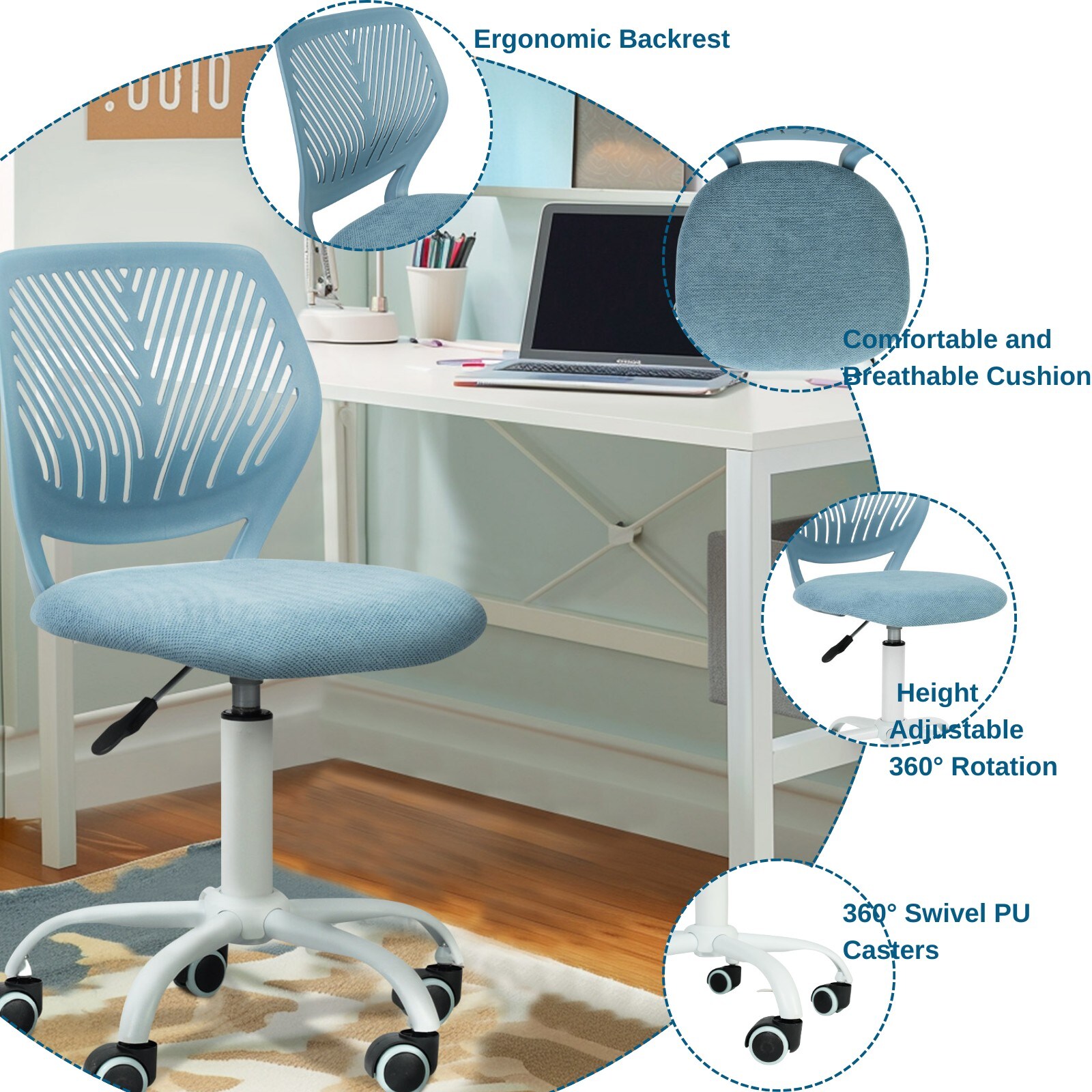Homy Casa CARNATION CU BLUE Office-Chairs - View #6