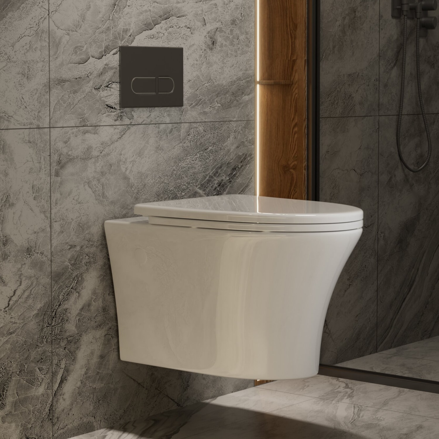 Los Flexi White Elongated Custom height 1.6 GPF Dual Flush Soft Close 1-piece back-to-wall Toilet