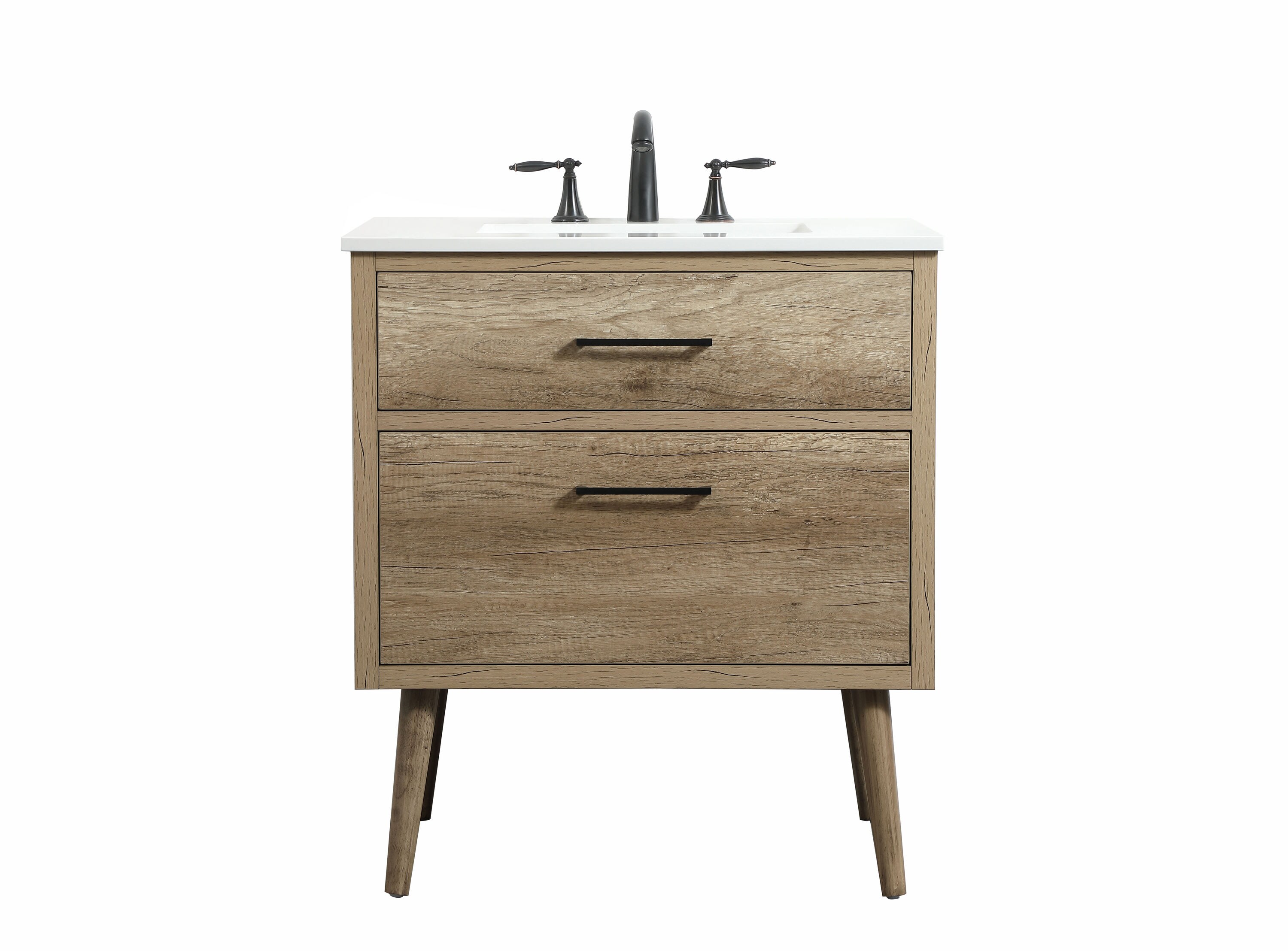 Home Furnishing 30-in Natural Oak Undermount Single Sink Bathroom Vanity with Ivory White Engineered Marble Top in Yellow | - Elegant Decor HF123090NT