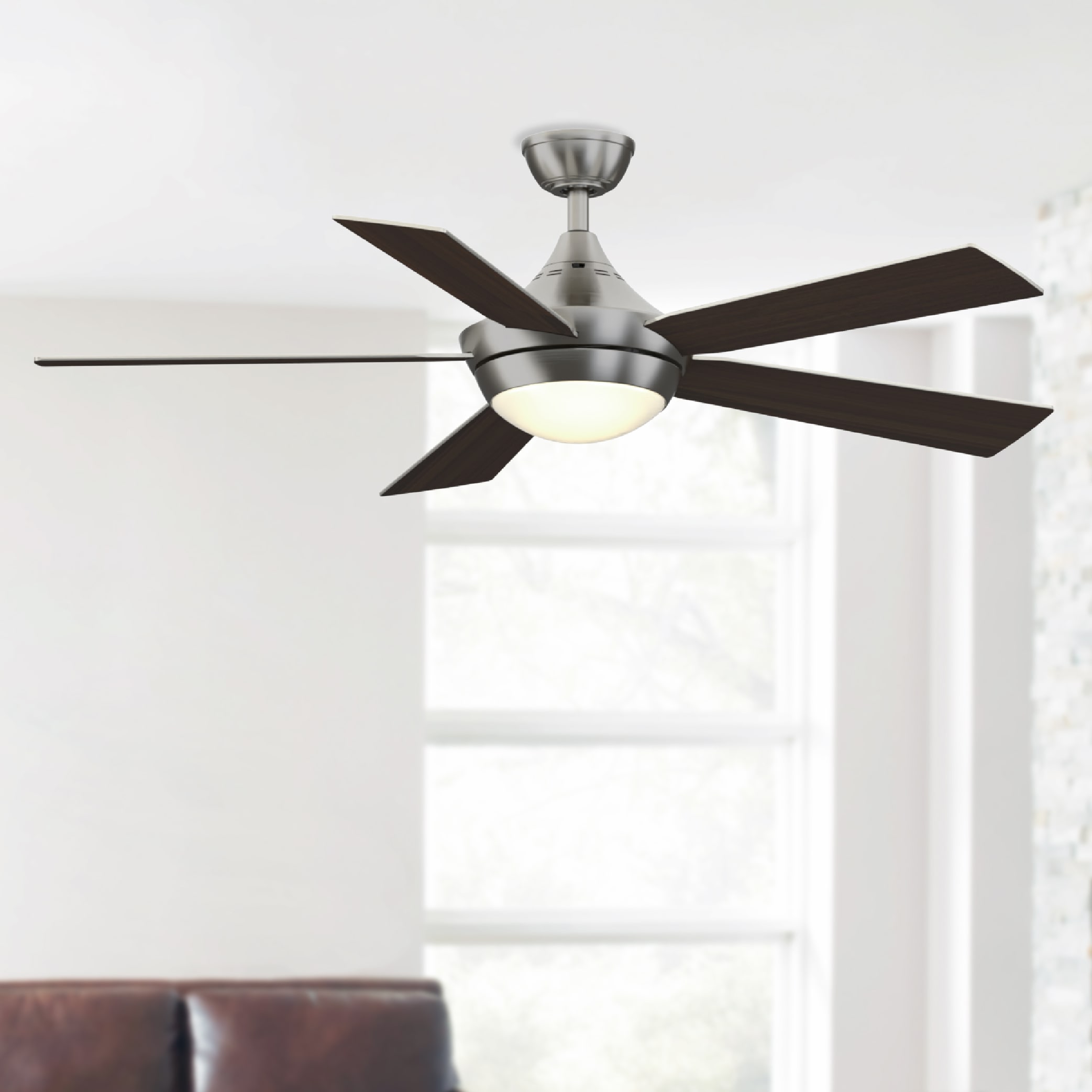 Fanimation Studio Collection Aire Drop 52-in Brushed Nickel with Dark Walnut/Gray Blades Integrated LED Indoor Ceiling Fan with Light and Remote -  LP8068LBN