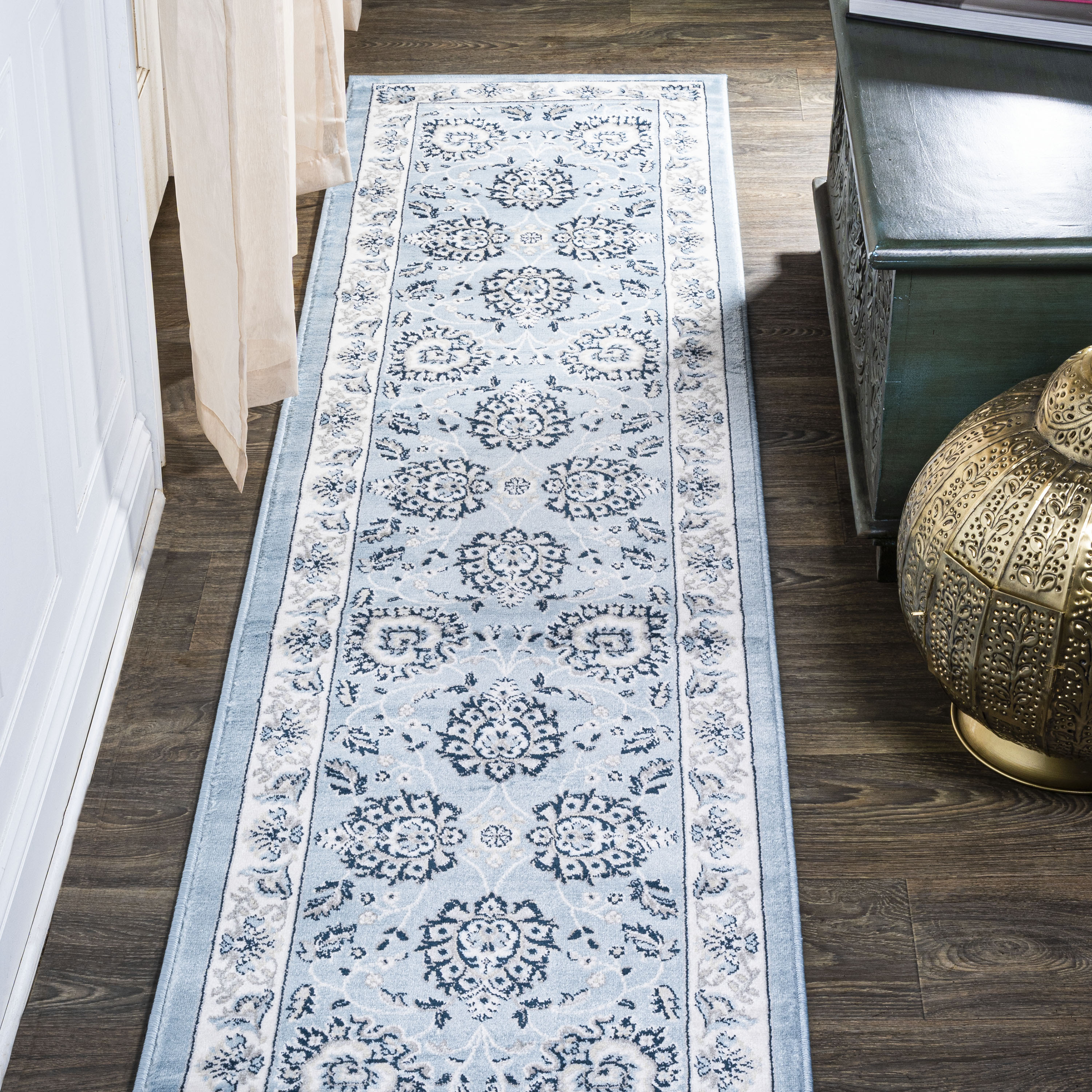 JONATHAN  Y MDP505A-28 MODERN PERSIAN Cherie French Cottage 2 x 8 (ft) Flatweave Polypropylene Blue/Cream Rectangular Indoor Medallion Persian Runner rug