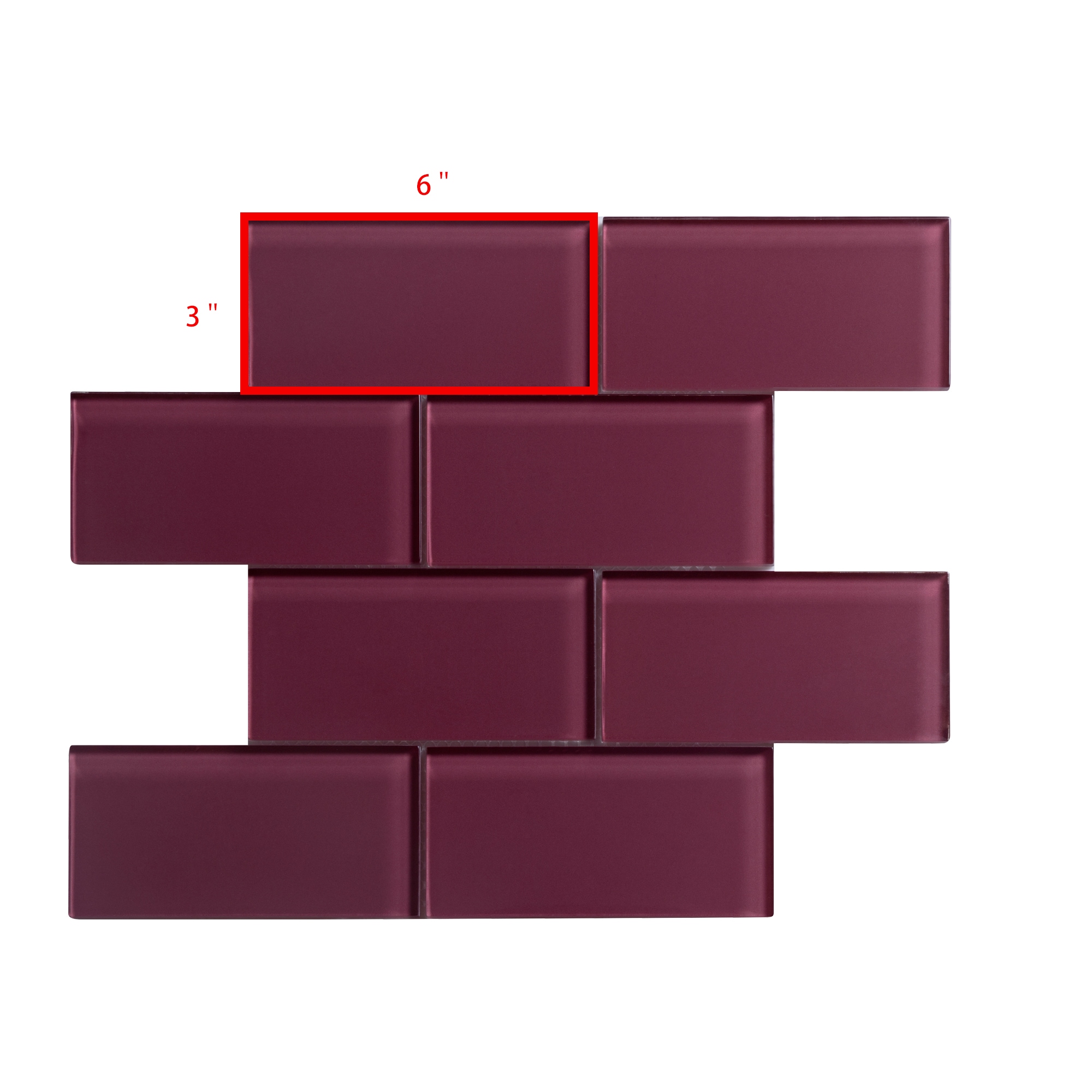 WS Tiles (Sample) Sample Burgundy 3-in x 6-in Glossy Glass Brick Wall ...