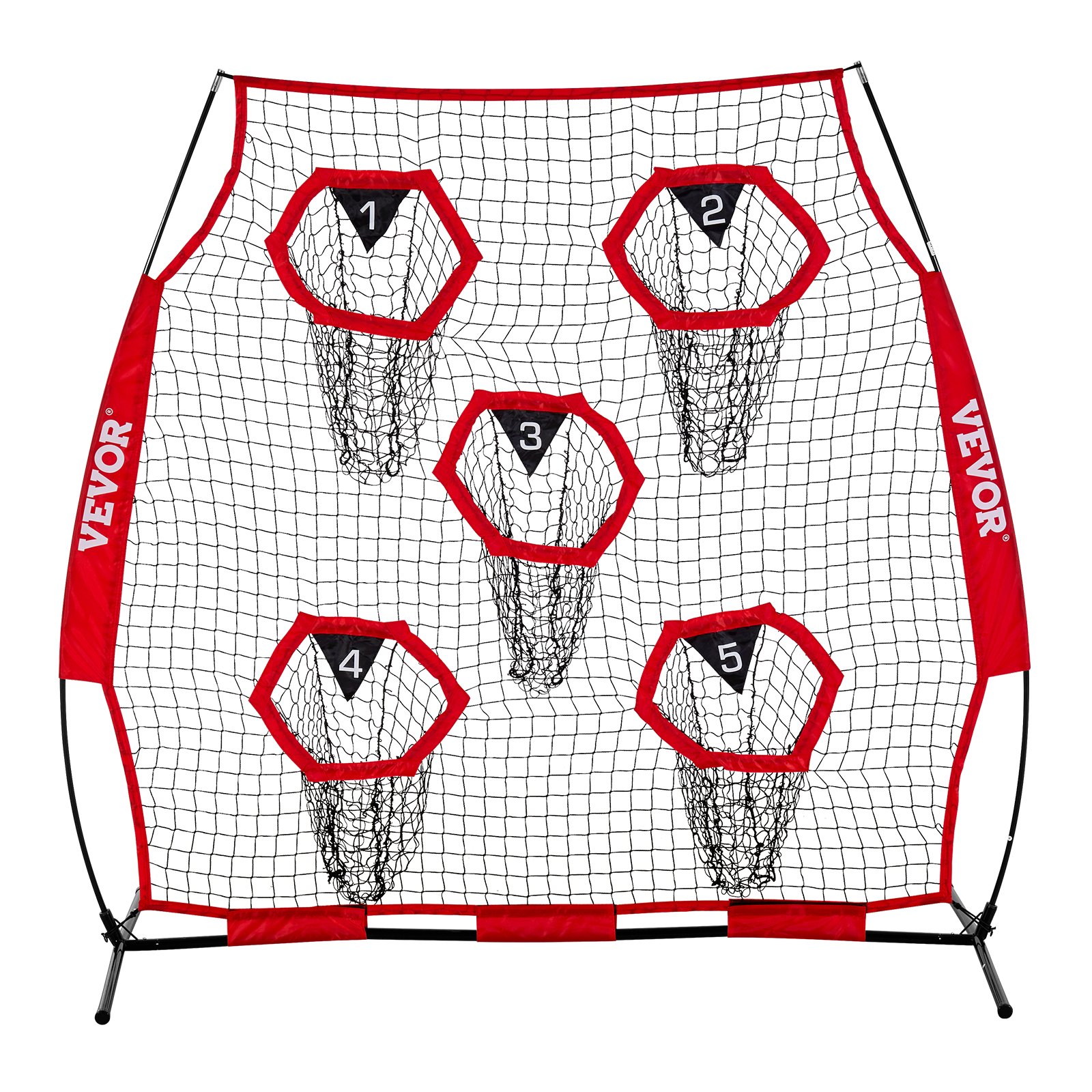 GIVIMO - 6-ft x 6-ft Red Football Throwing Net Trainer with 5 Target Pockets Knotless Polyester M...