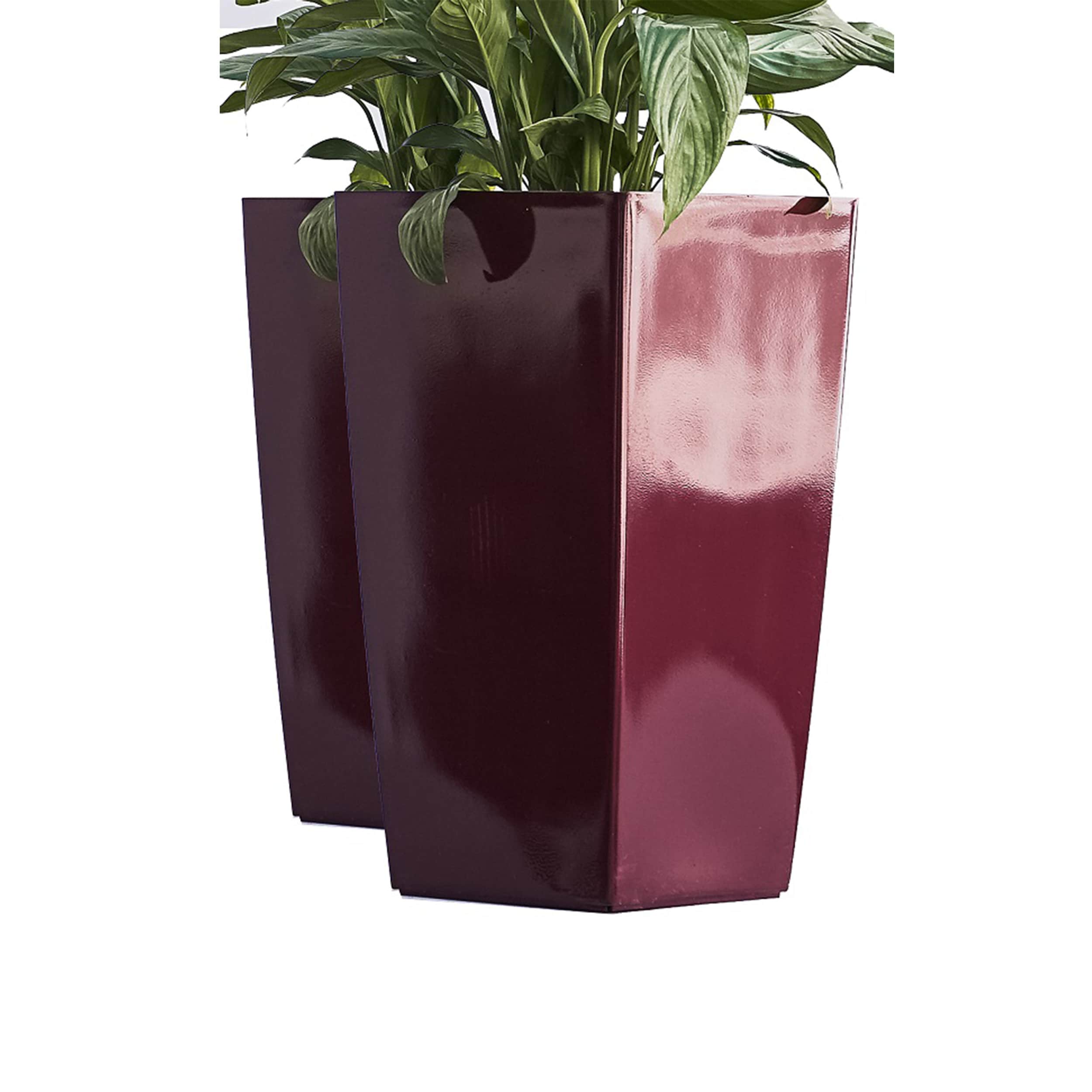 XBrand PL3509RD 2 -Pack Square 11.81-in W Extra Large Red Plastic Contemporary/Modern Indoor/Outdoor Planter with Self Watering