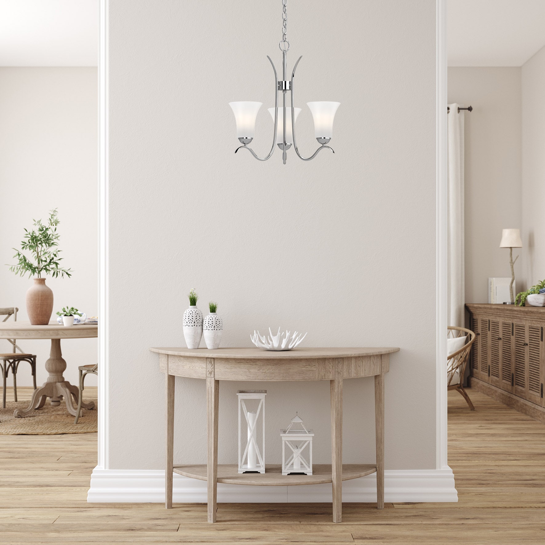 Mini Transitional Polished Nickel 18" Chandelier with Frosted Glass