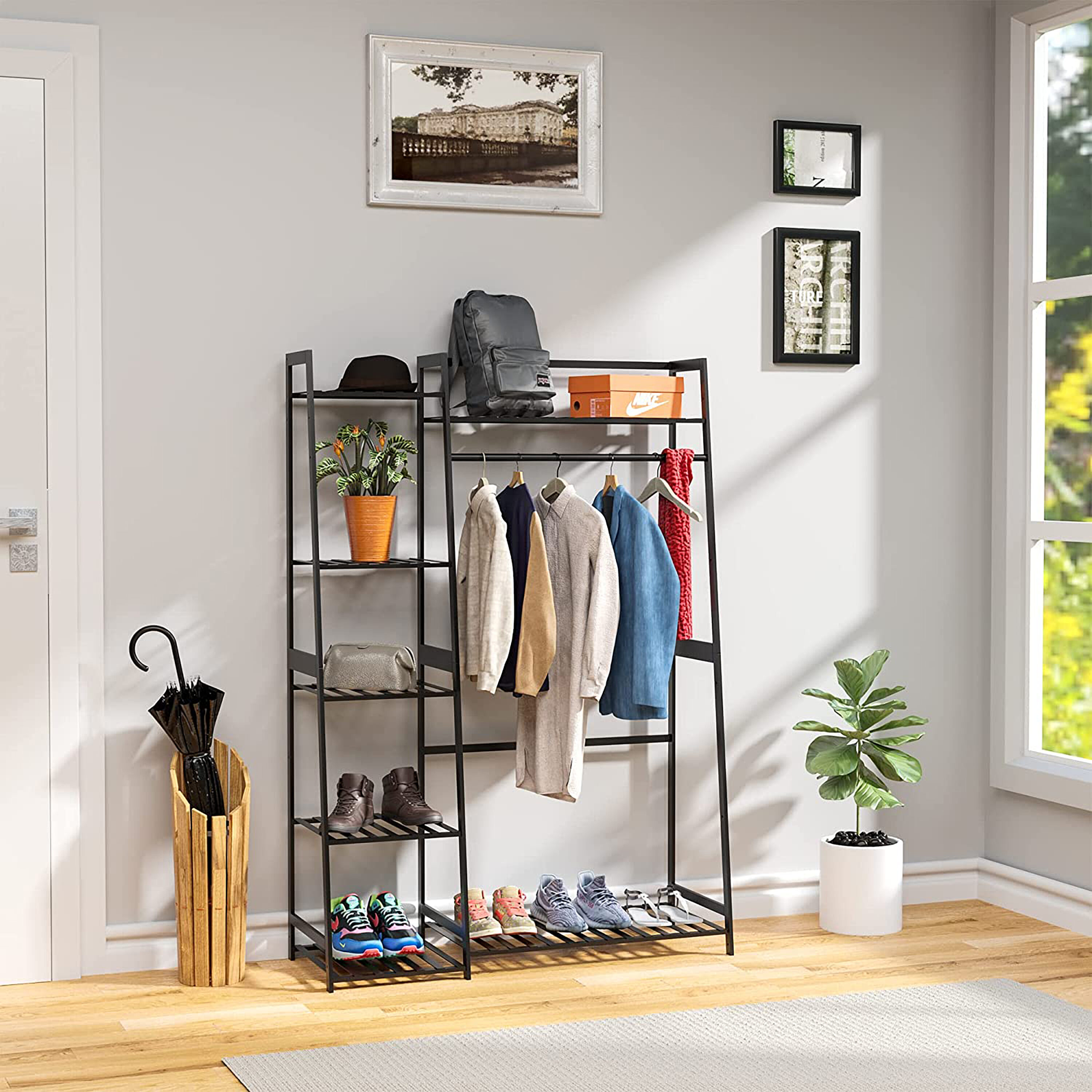 Honey-Can-Do Freestanding Closet with Garment Bar and Shelves - Silver