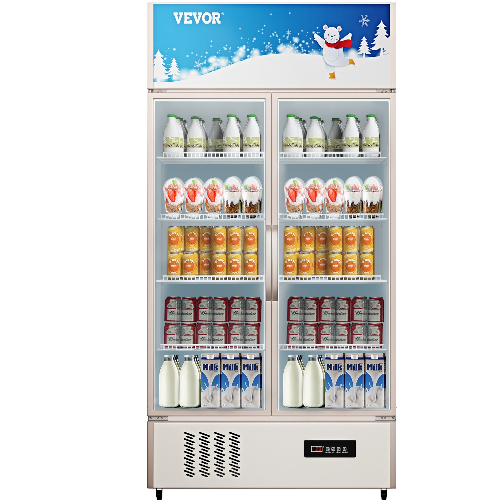 VEVOR SMB23CUFT110VTUP5V1 23-Cu. Feet Commercial Refrigerators 2 Glass -Door Merchandiser ( 205W 110V Glass + Aluminum Alloy )