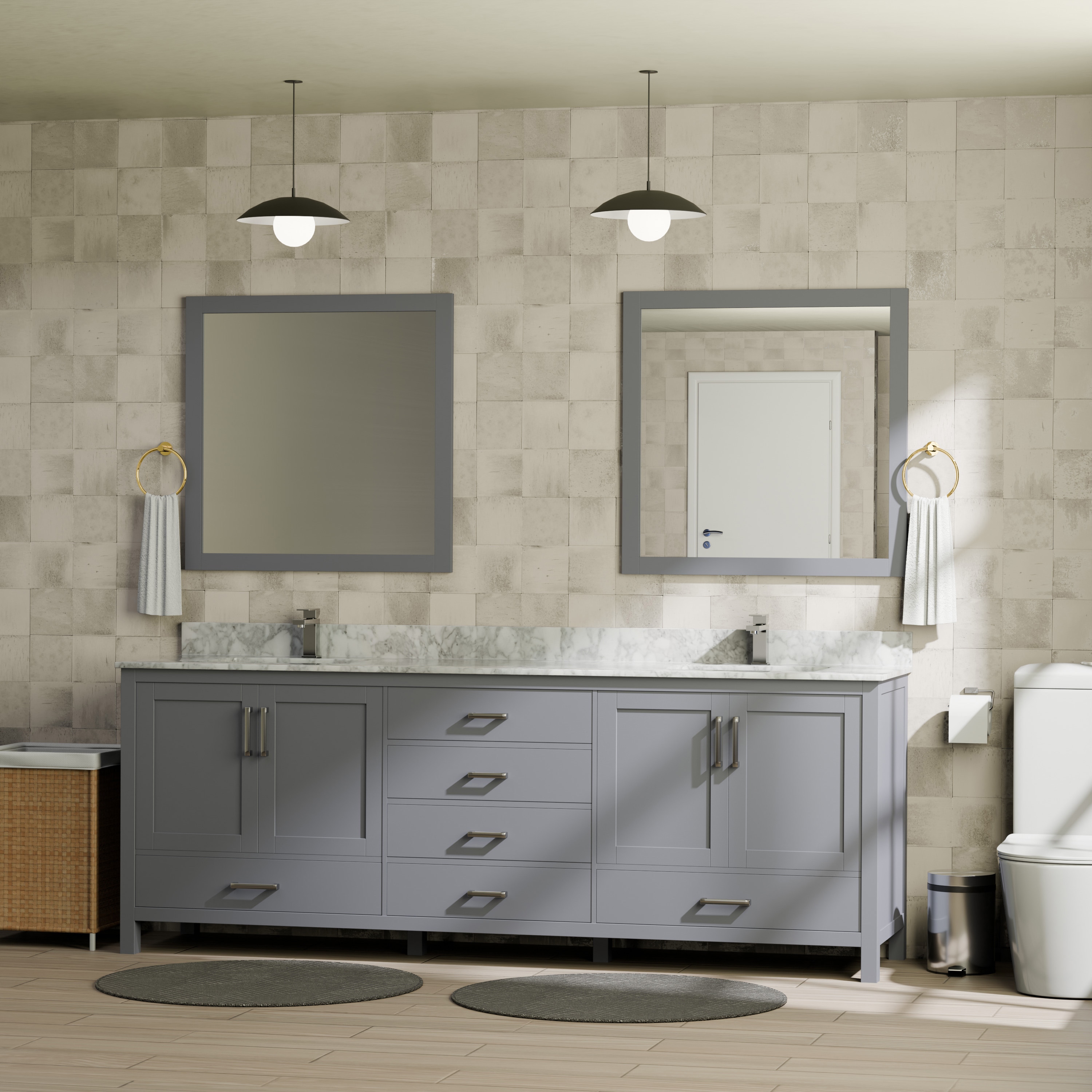 Lexora Jacques 80-in Dark Grey Undermount Double Sink Bathroom Vanity with White Carrara Marble Marble Top (Mirror Included) (Fully Assembled)