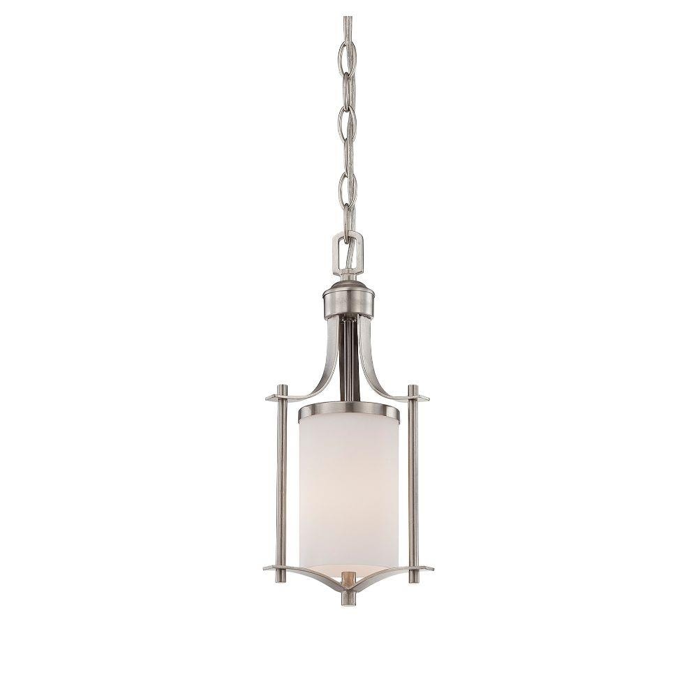  LW-SH511716 Satin Nickel Transitional White Glass Drum Mini Hanging Pendant Light