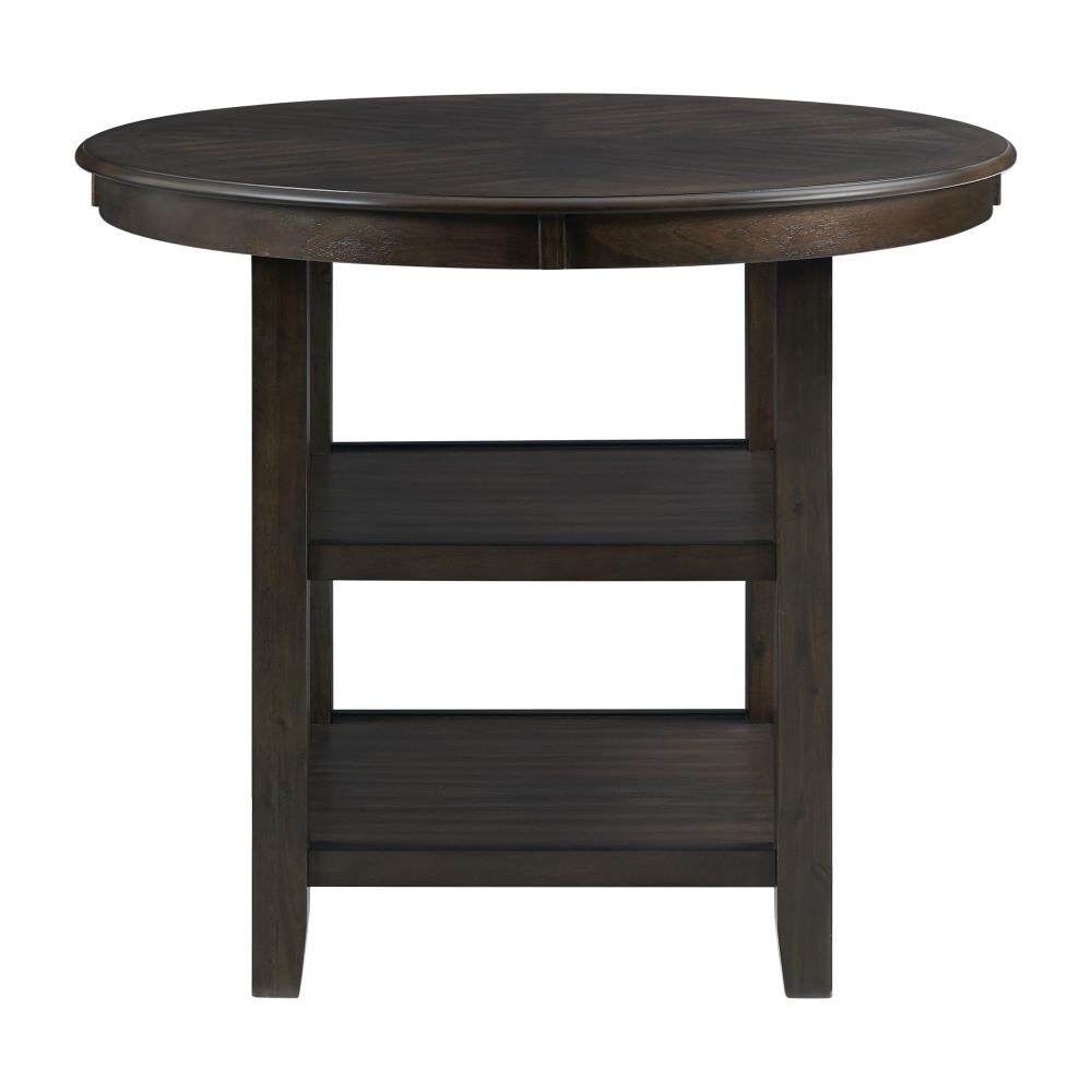 Walnut Counter Height Dining Set with Gray Upholstered Chairs