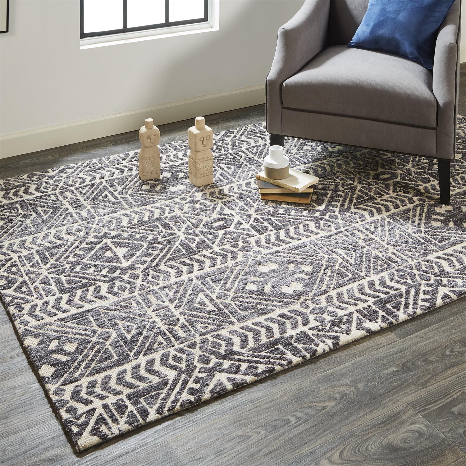 Room Envy 874R8627SLT000H50 Oliena 10 x 14 (ft) Loomed Polyester Steel Gray/Ivory Rectangular Indoor Stripe Mid-Century Modern Area rug