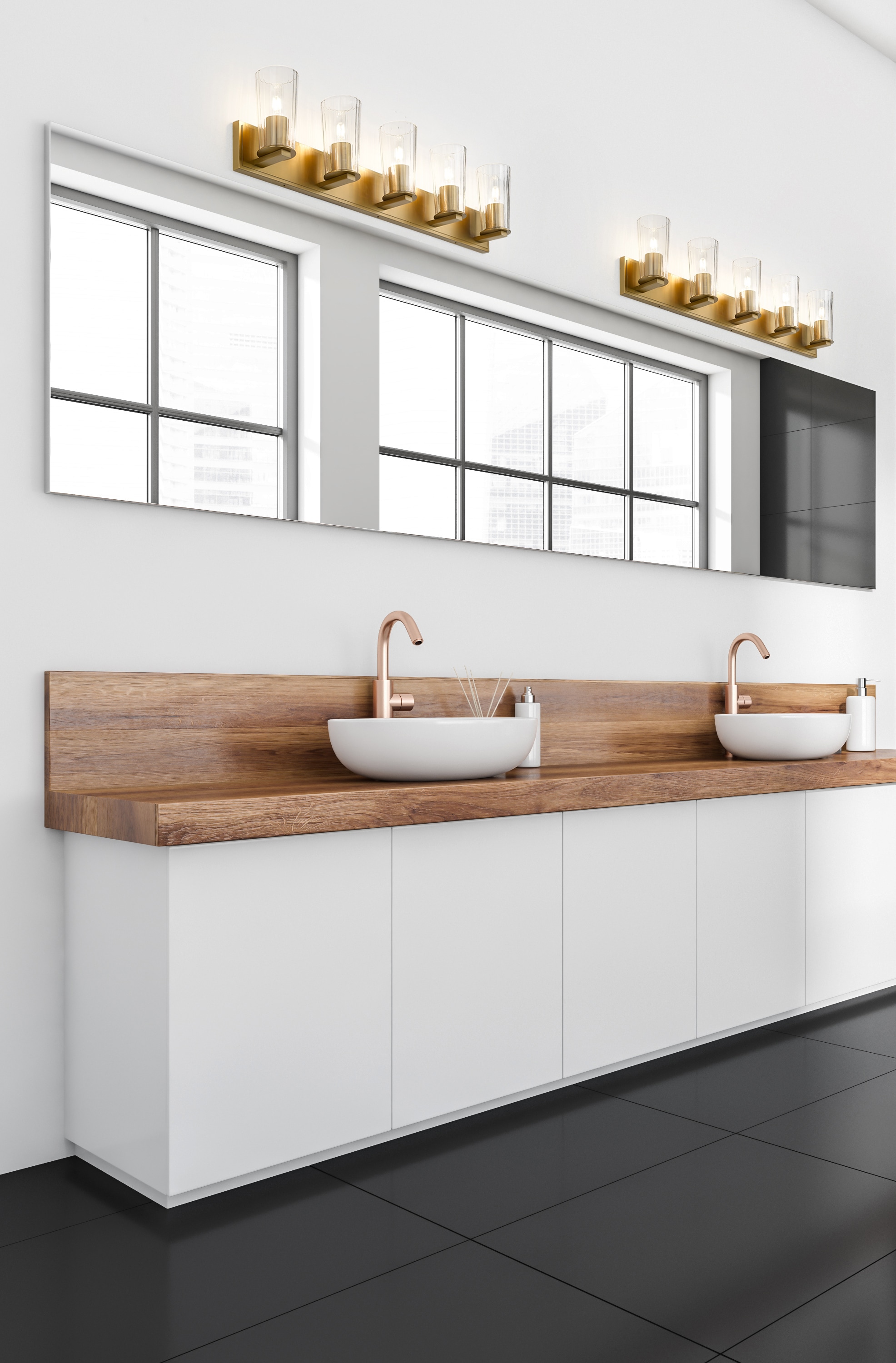 Modern Gold 5-Light Dimmable Cylinder Vanity Fixture