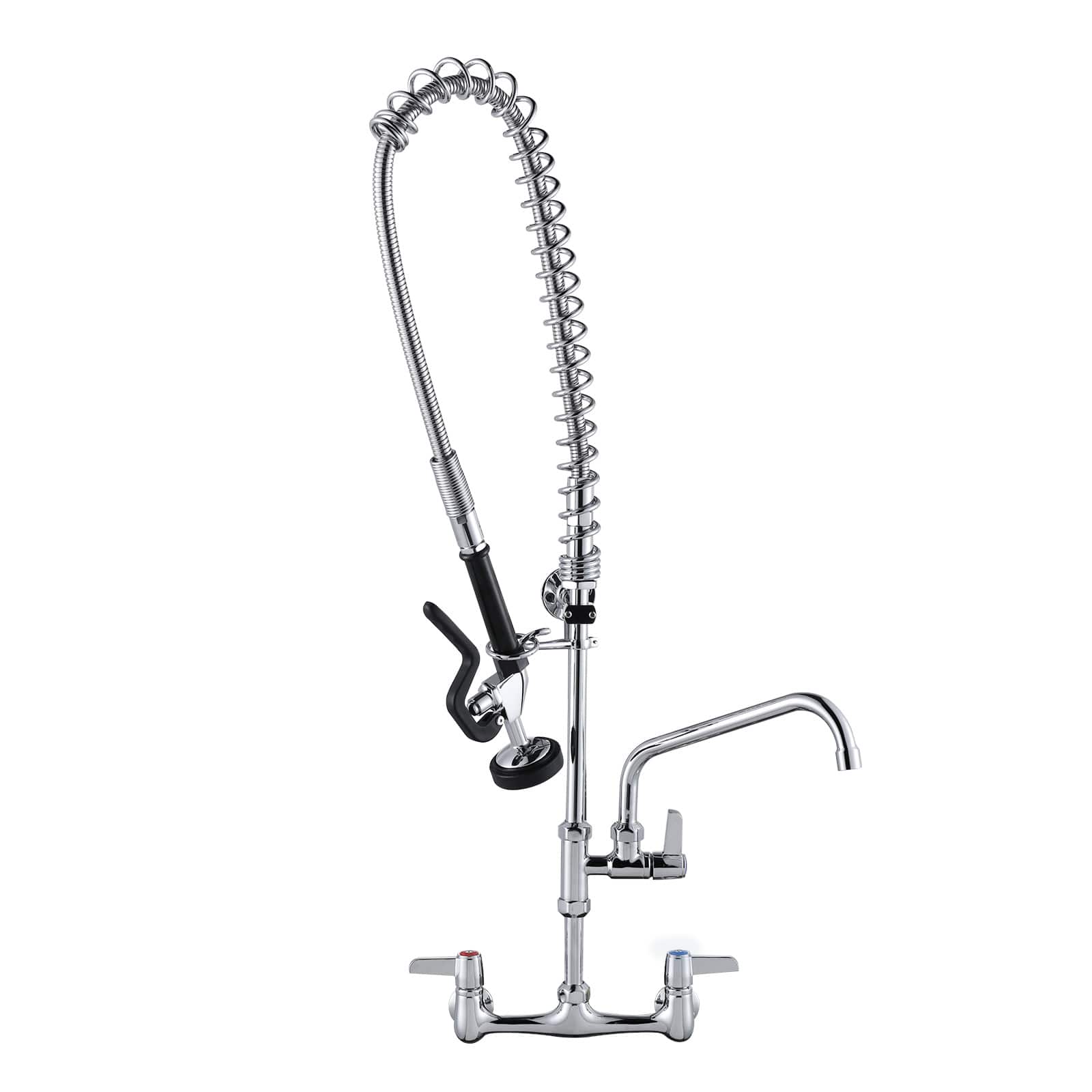 ARCORA Commercial Triple Handle Wall Mount 36 in Pull Down Sprayer Kitchen Faucet with Pre-Rinse Sprayer Solid Brass in Chrome