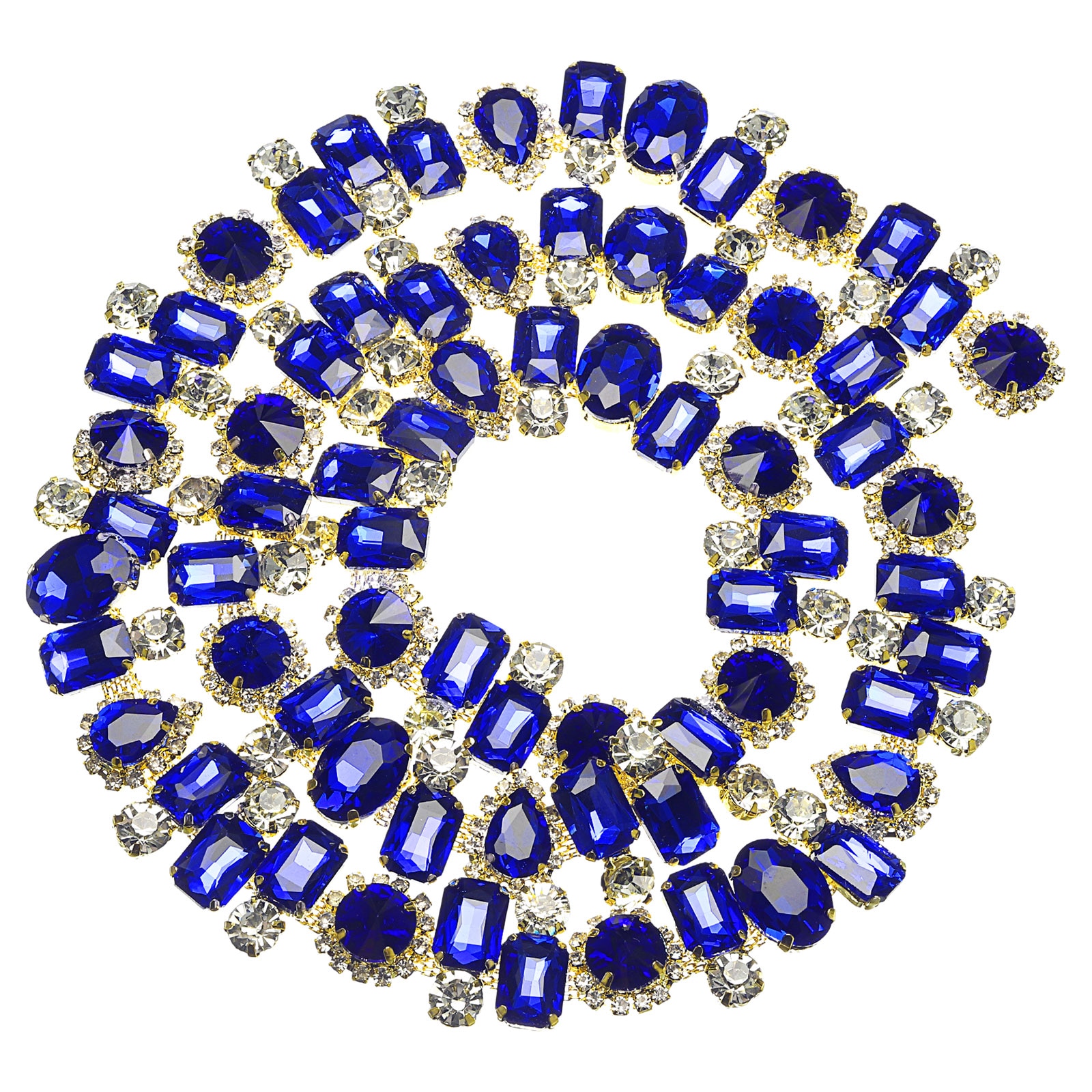 Unique Bargains Rhinestone Claw Chain 1 Yard 2.2cm Width Flower Diamond Crystal Code Trim Chains for DIY Necklace Ribbon Cloth Accessories Gold+Sapphire Gold+Sapphire Blue